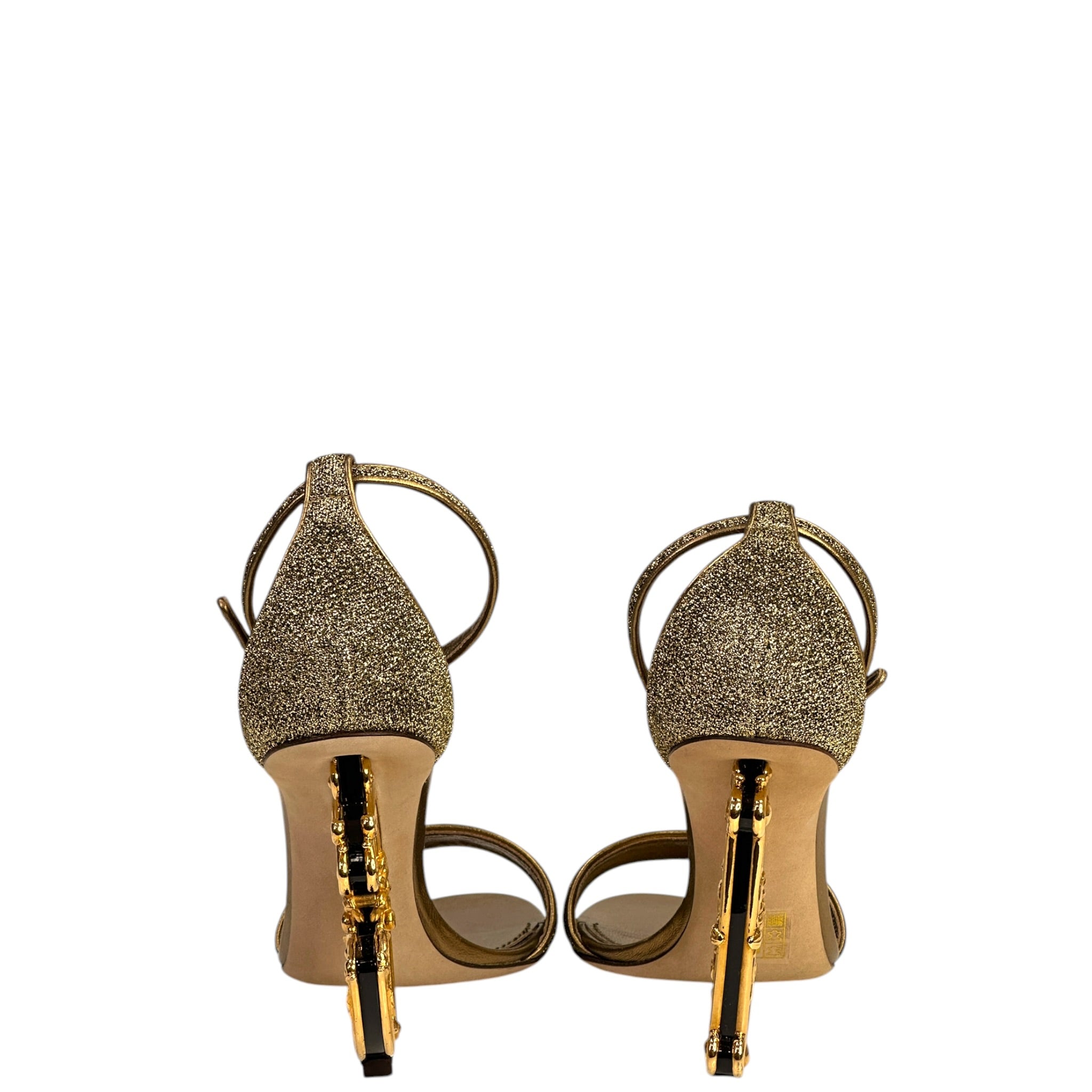 Dolce & Gabbana Barocco Sculpture Heel Sandals Gold Lurex Fabric Size EU 37