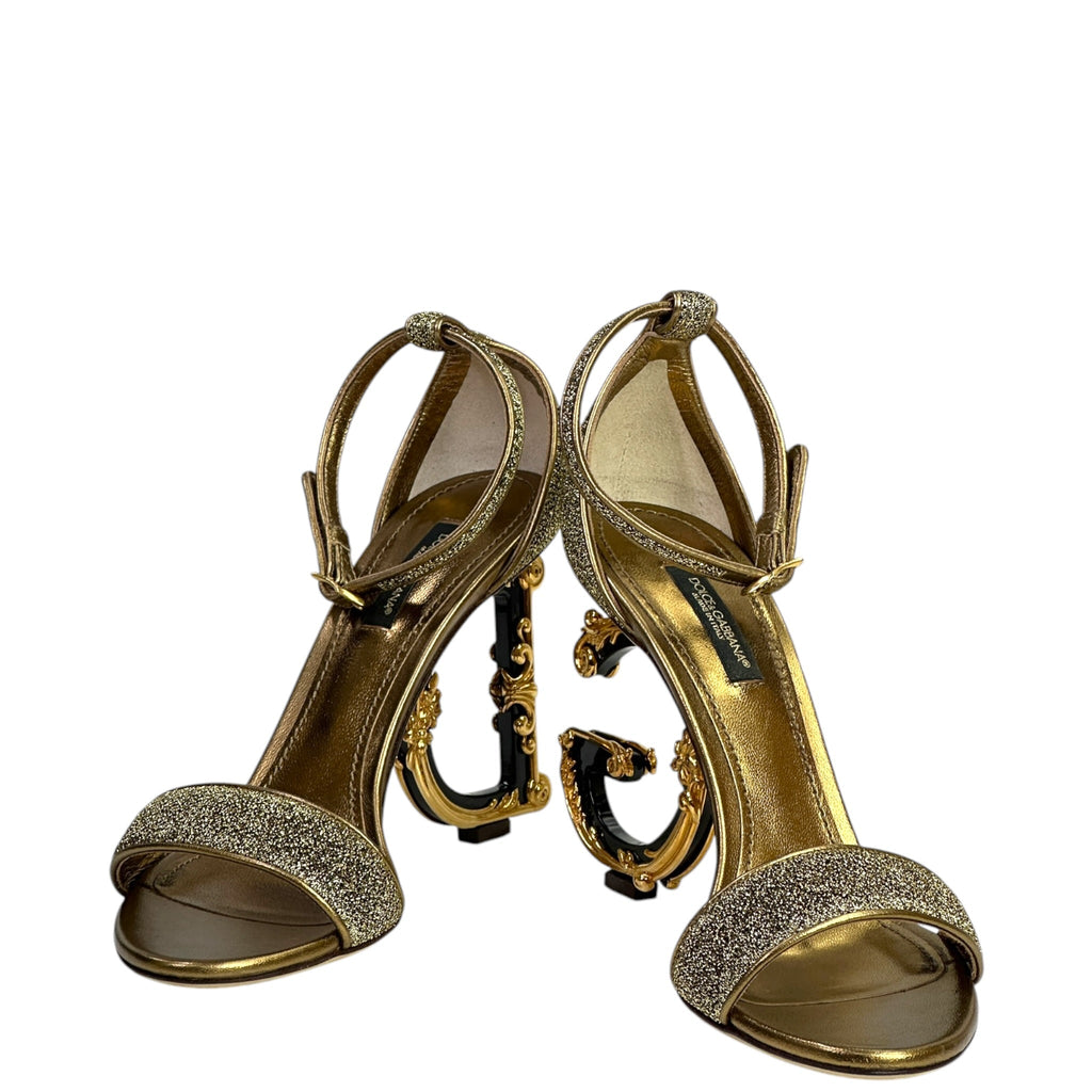 Dolce & Gabbana Barocco Sculpture Heel Sandals Gold Lurex Fabric Size EU 37