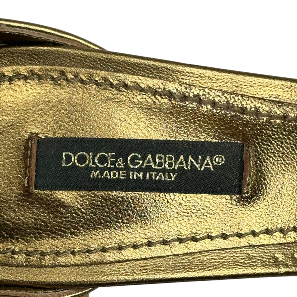 Dolce & Gabbana Barocco Sculpture Heel Sandals Gold Lurex Fabric Size EU 37