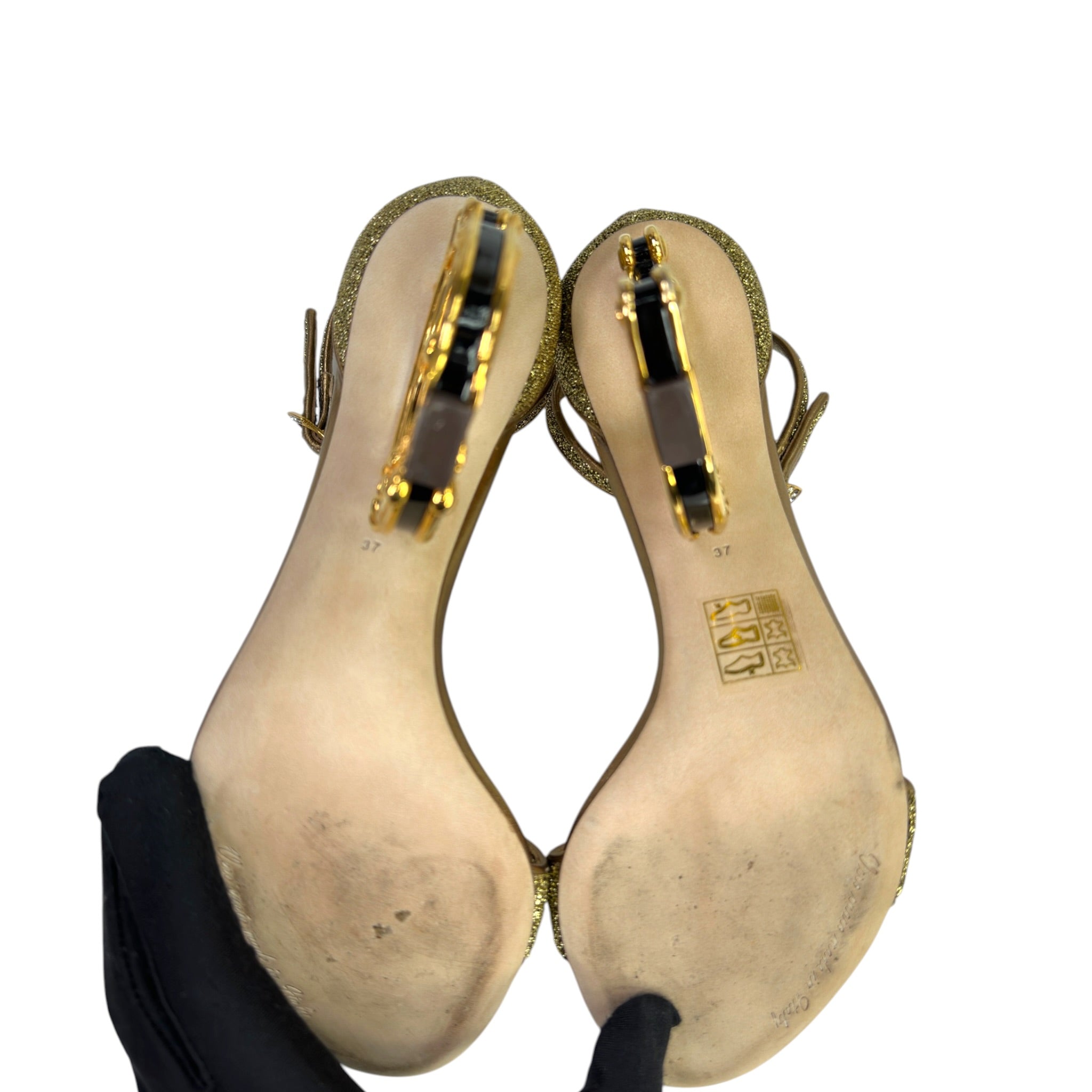 Dolce & Gabbana Barocco Sculpture Heel Sandals Gold Lurex Fabric Size EU 37