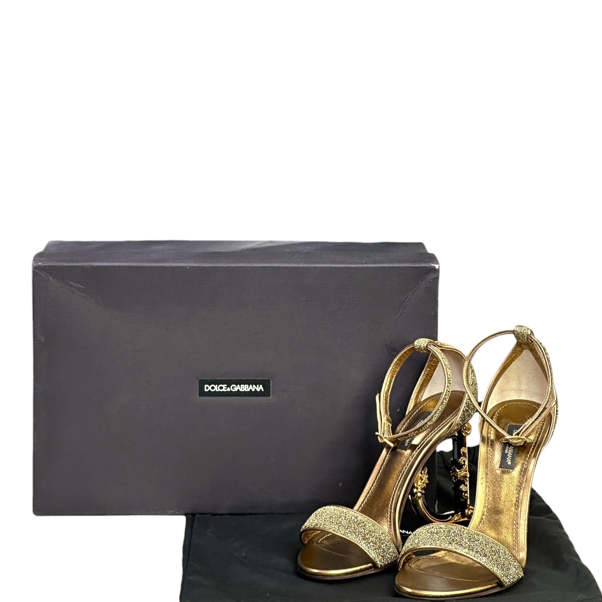 Dolce & Gabbana Barocco Sculpture Heel Sandals Gold Lurex Fabric Size EU 37