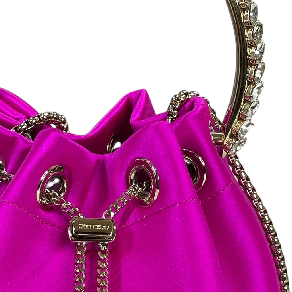 Jimmy Choo Bon Bon Bucket Bag Mini Fuchsia Satin Crystal Embellished