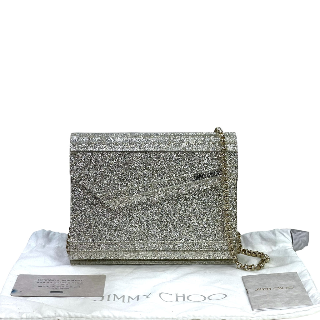 Jimmy Choo Candy Clutch Bag Acrylic Silver Glitter