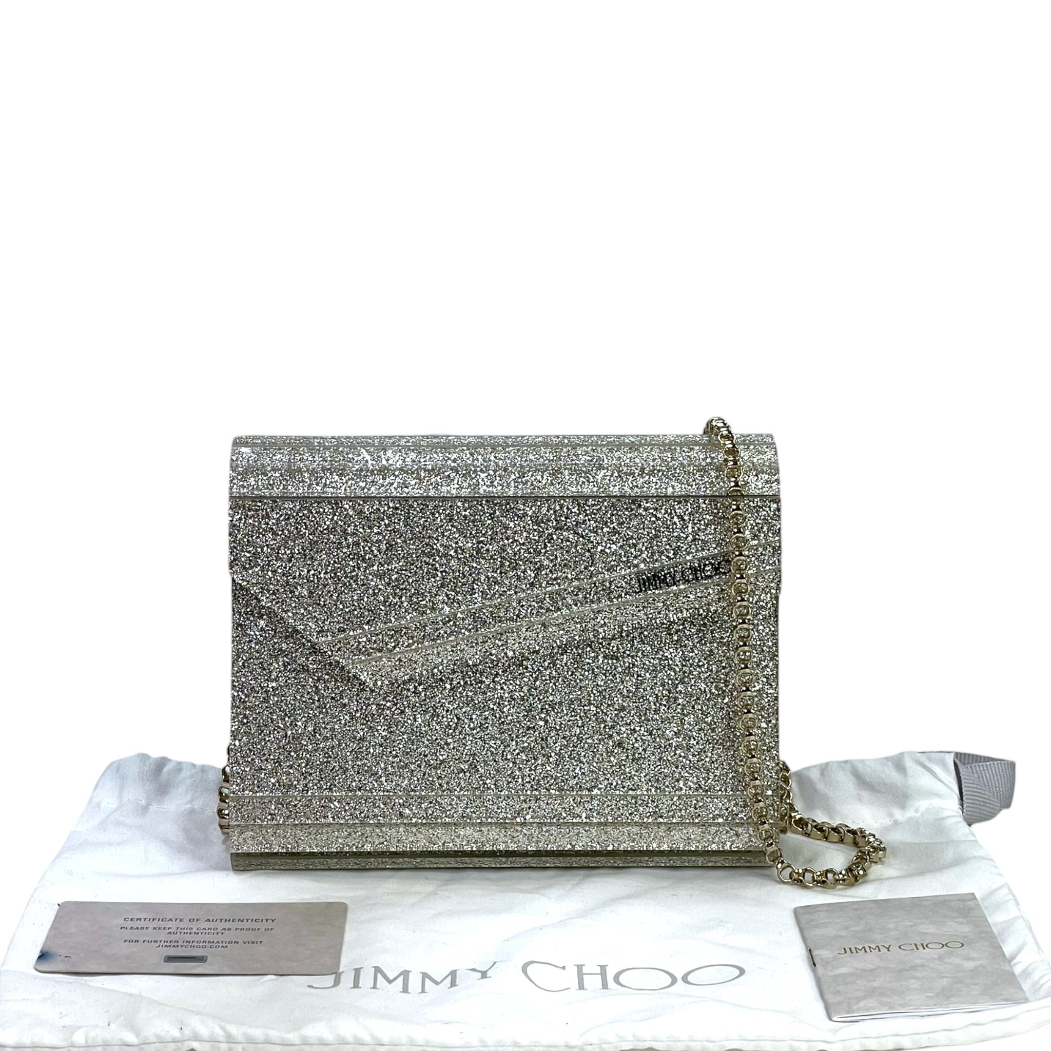 Jimmy Choo Candy Clutch Bag Acrylic Silver Glitter