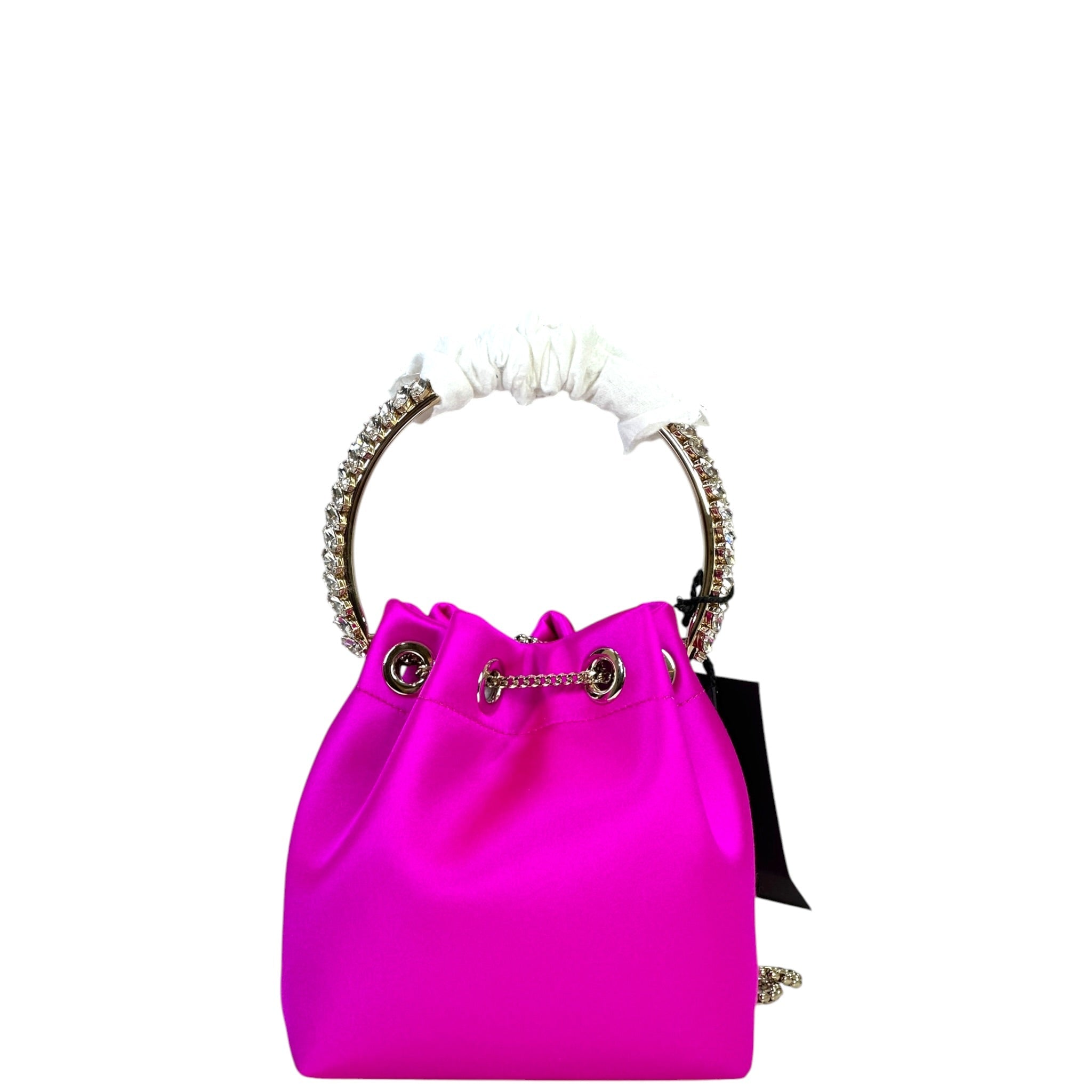 Jimmy Choo Bon Bon Bucket Bag Mini Fuchsia Satin Crystal Embellished
