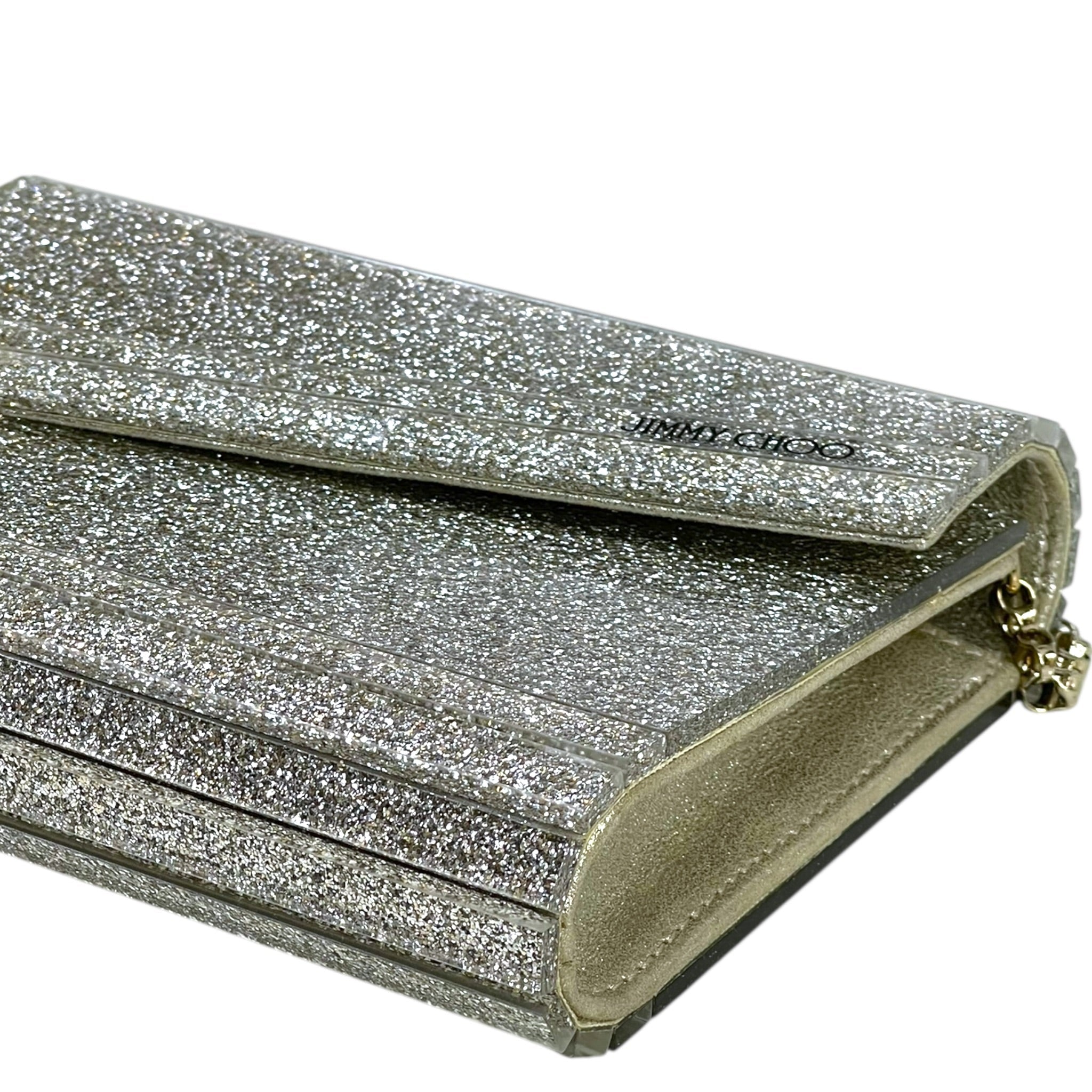 Jimmy Choo Candy Clutch Bag Acrylic Silver Glitter