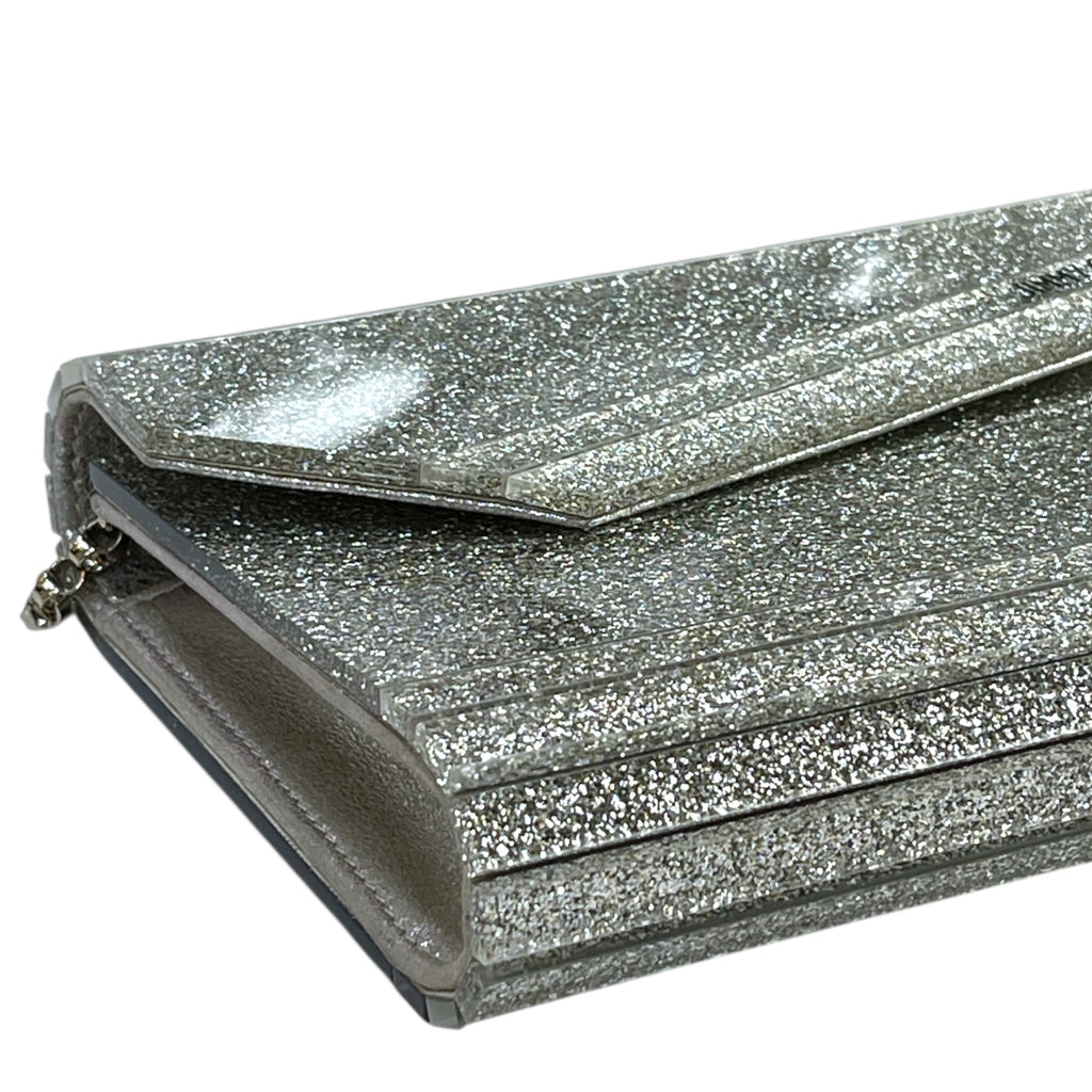 Jimmy Choo Candy Clutch Bag Acrylic Silver Glitter