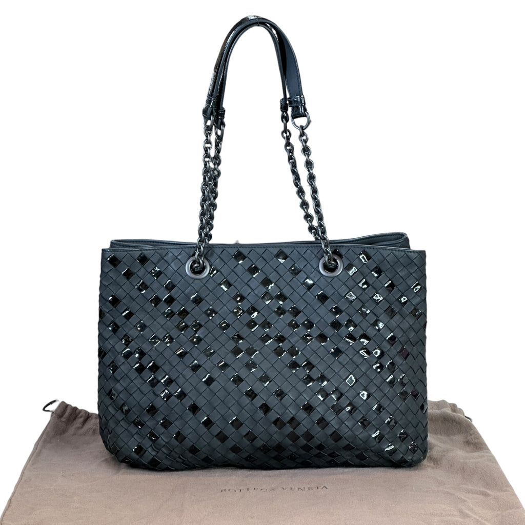 Bottega Veneta Intrecciato Chain Tote Black Leather