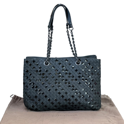 Bottega Veneta Intrecciato Chain Tote Black Leather