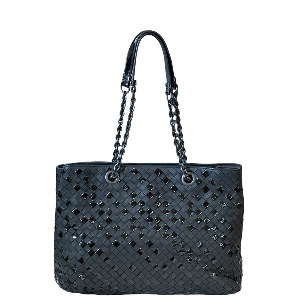 Bottega Veneta Intrecciato Chain Tote Black Leather