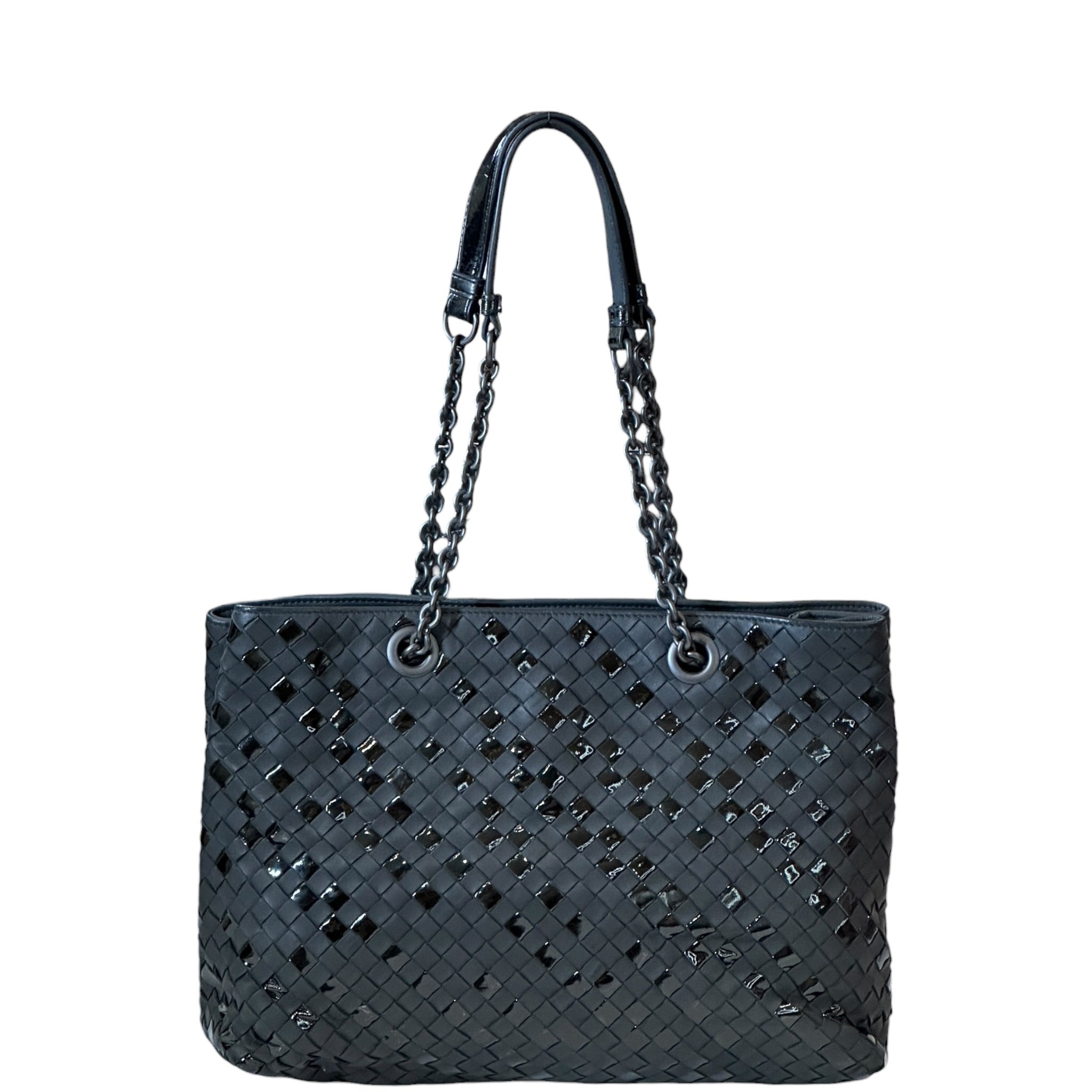 Bottega Veneta Intrecciato Chain Tote Black Leather