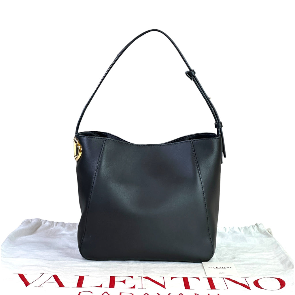 Valentino Garavani VLogo Side Bucket Bag Black Nappa Leather