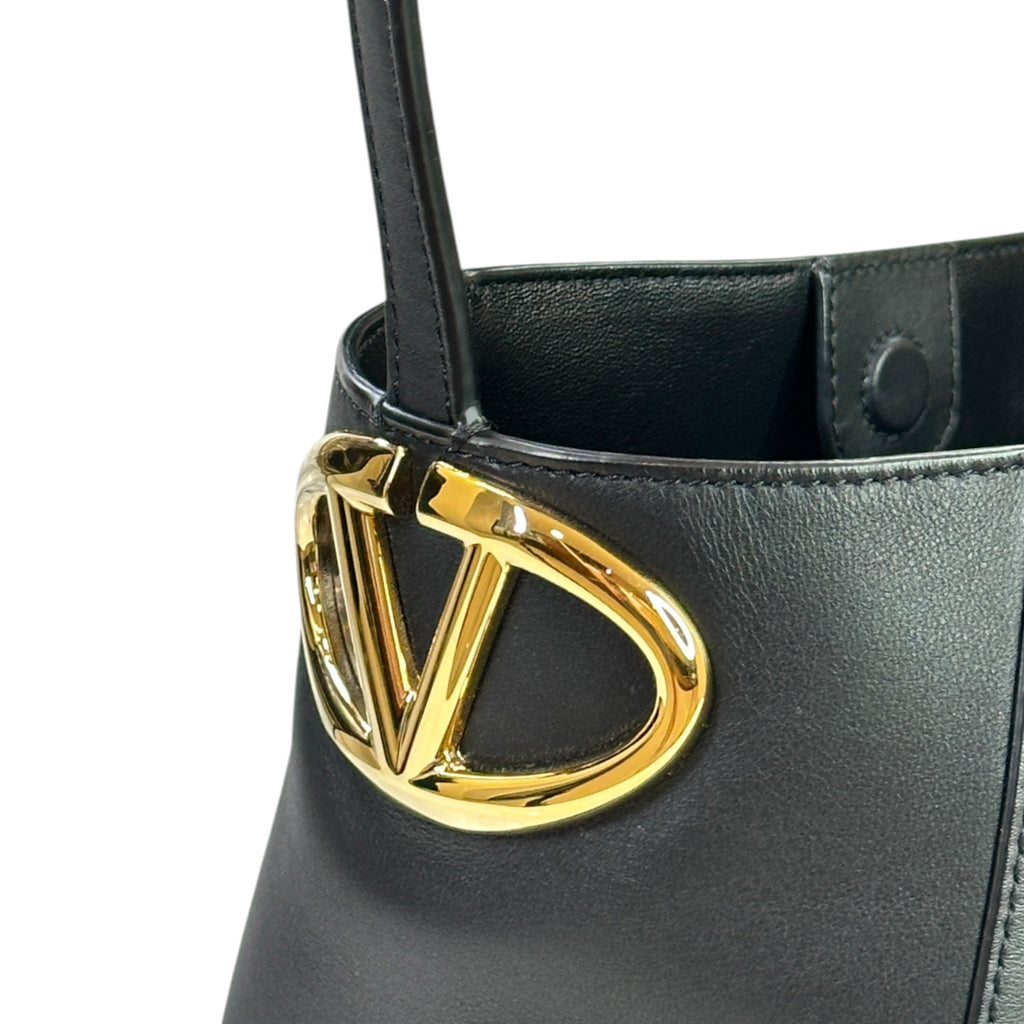 Valentino Garavani VLogo Side Bucket Bag Black Nappa Leather