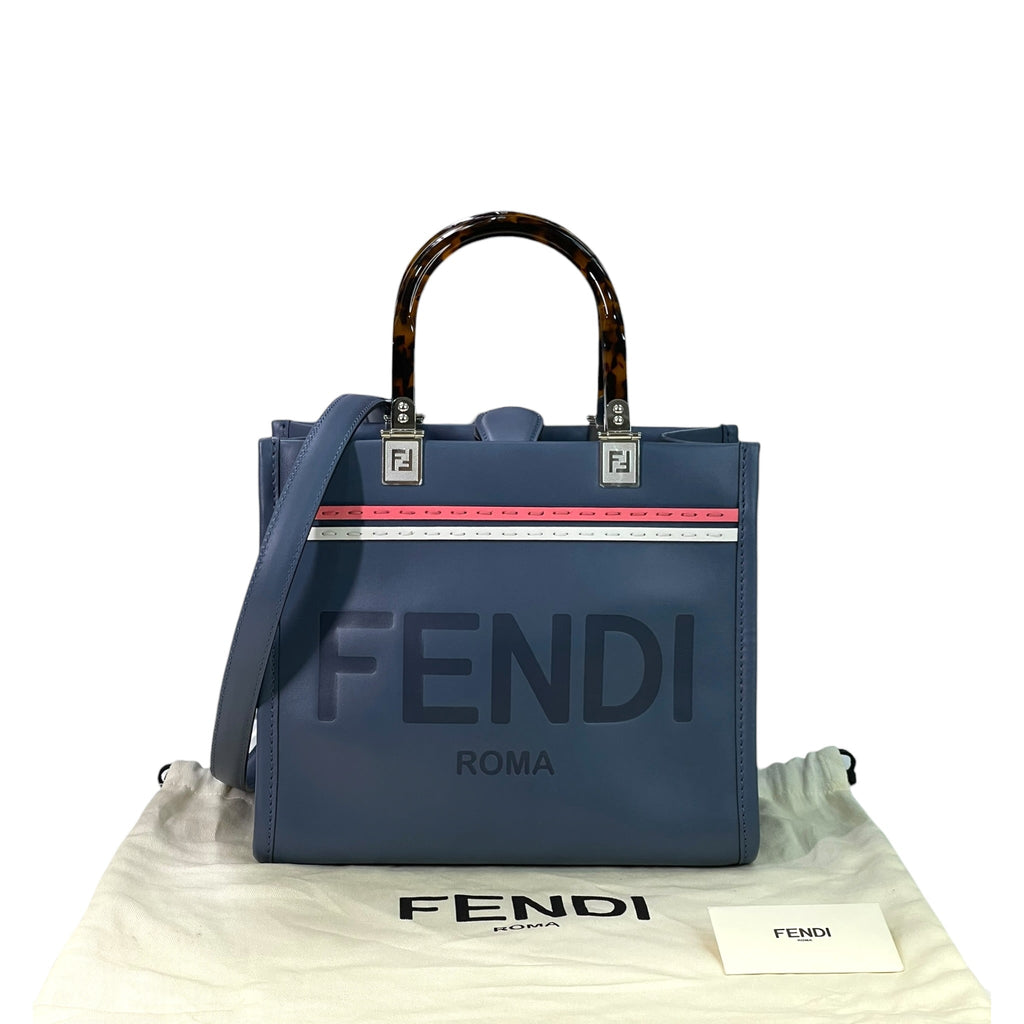 Fendi Roma Sunshine Tote Blue Leather