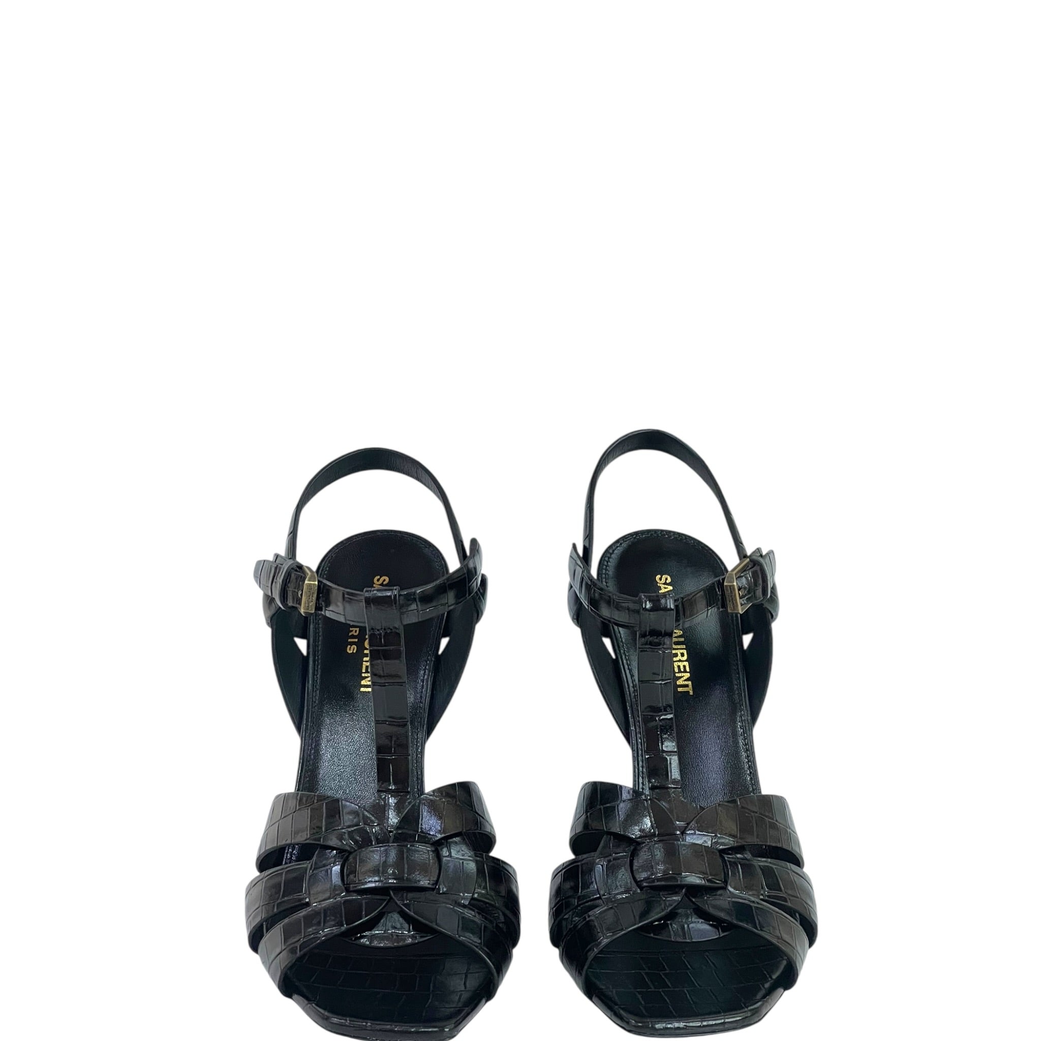 Saint Laurent Tribute 105 Croc Embossed Leather Sandals Size 38