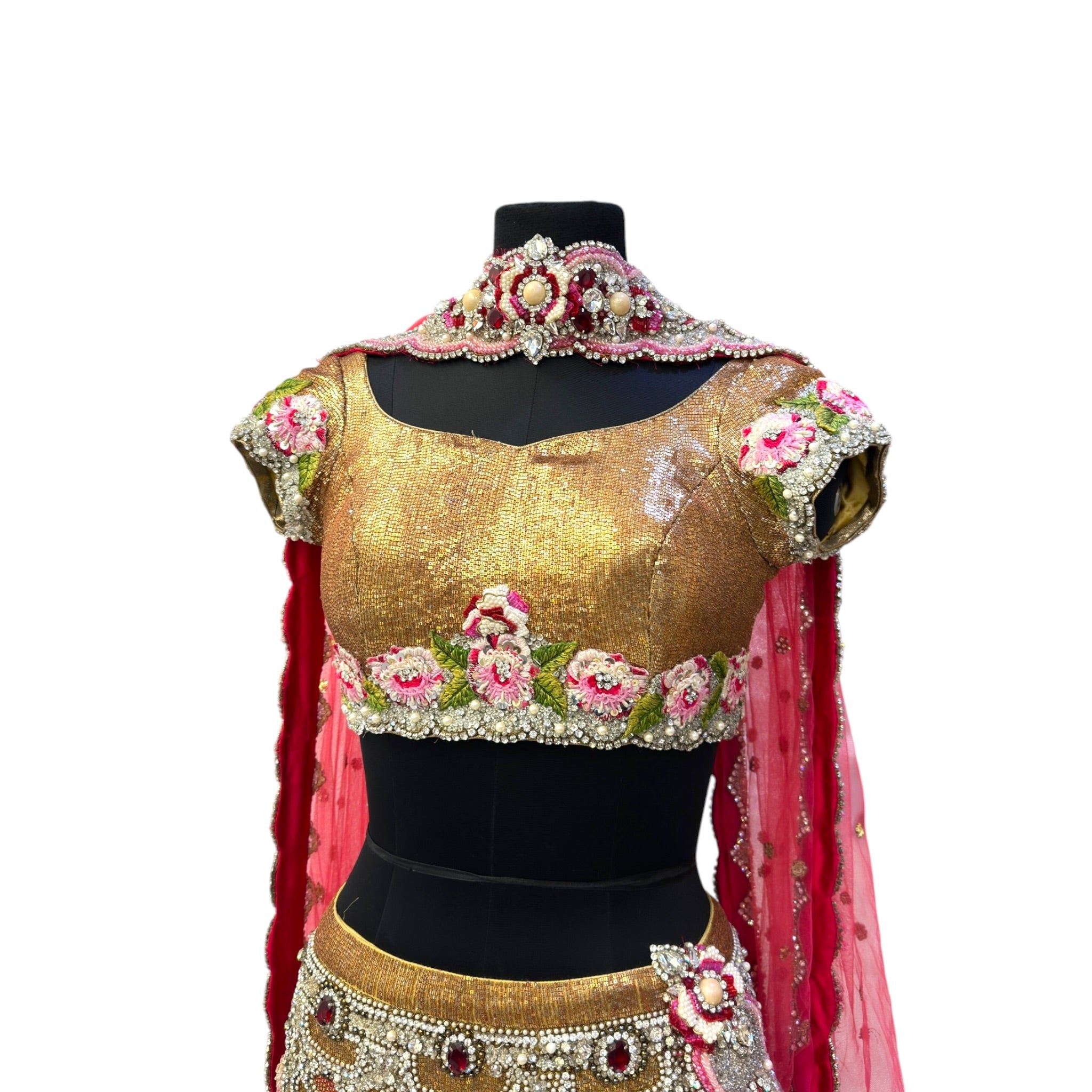 Falguni Shane Peacock Lehenga Set Georgette Floral Embroidery Size S