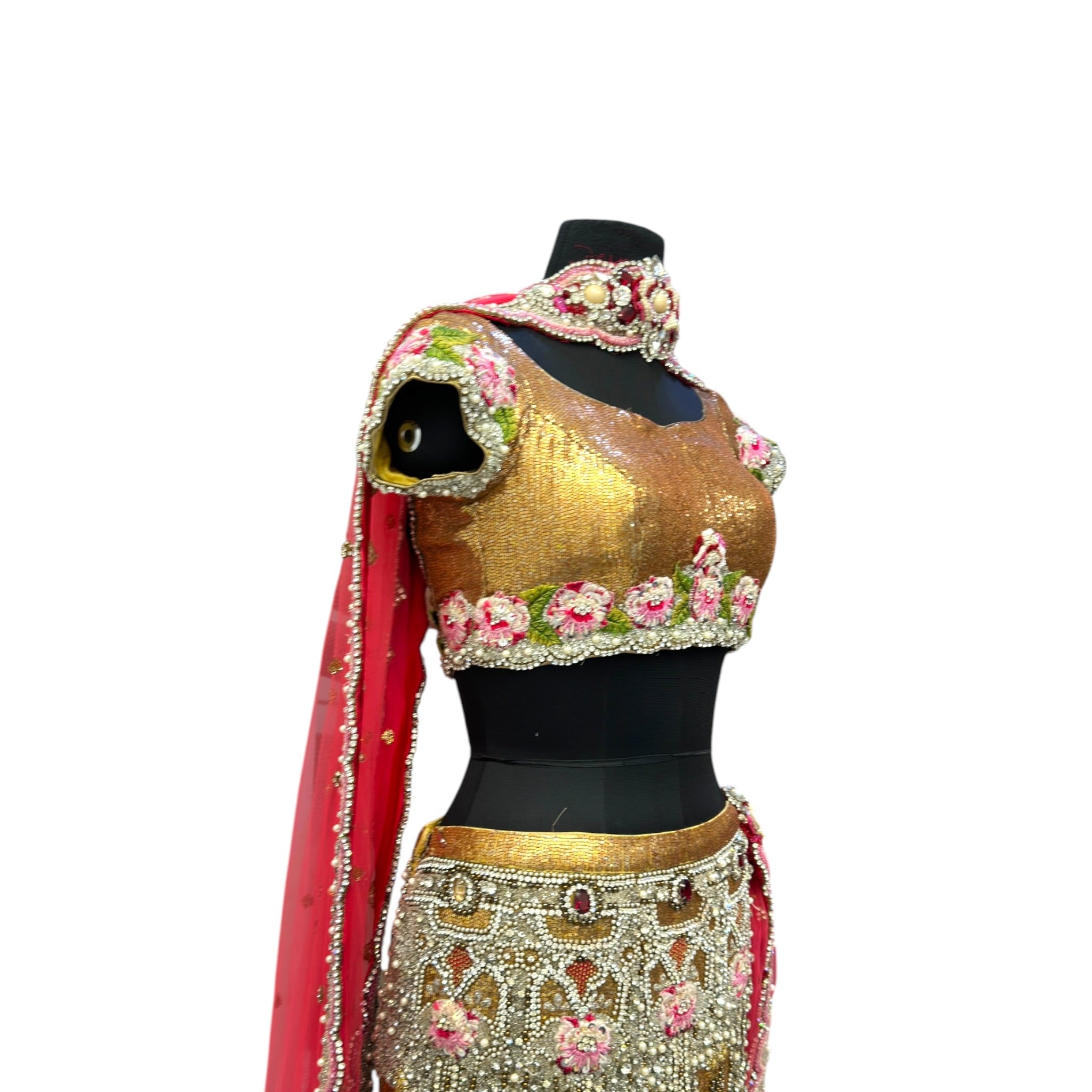 Falguni Shane Peacock Lehenga Set Georgette Floral Embroidery Size S