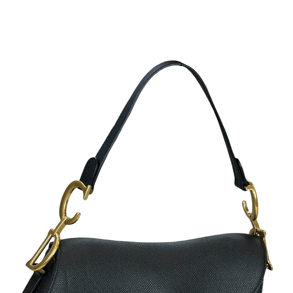 Christian Dior Saddle Bag Black Grained Calfskin