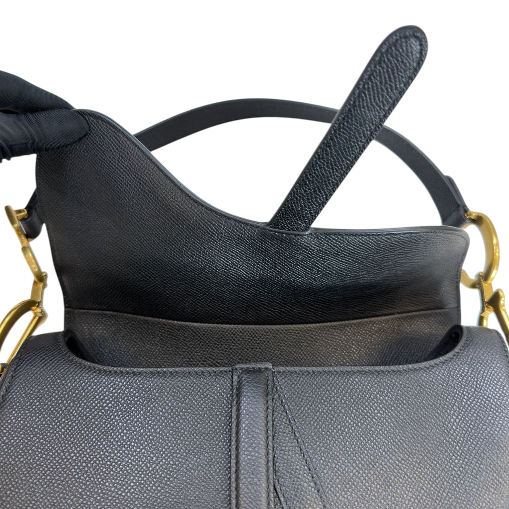 Christian Dior Saddle Bag Black Grained Calfskin