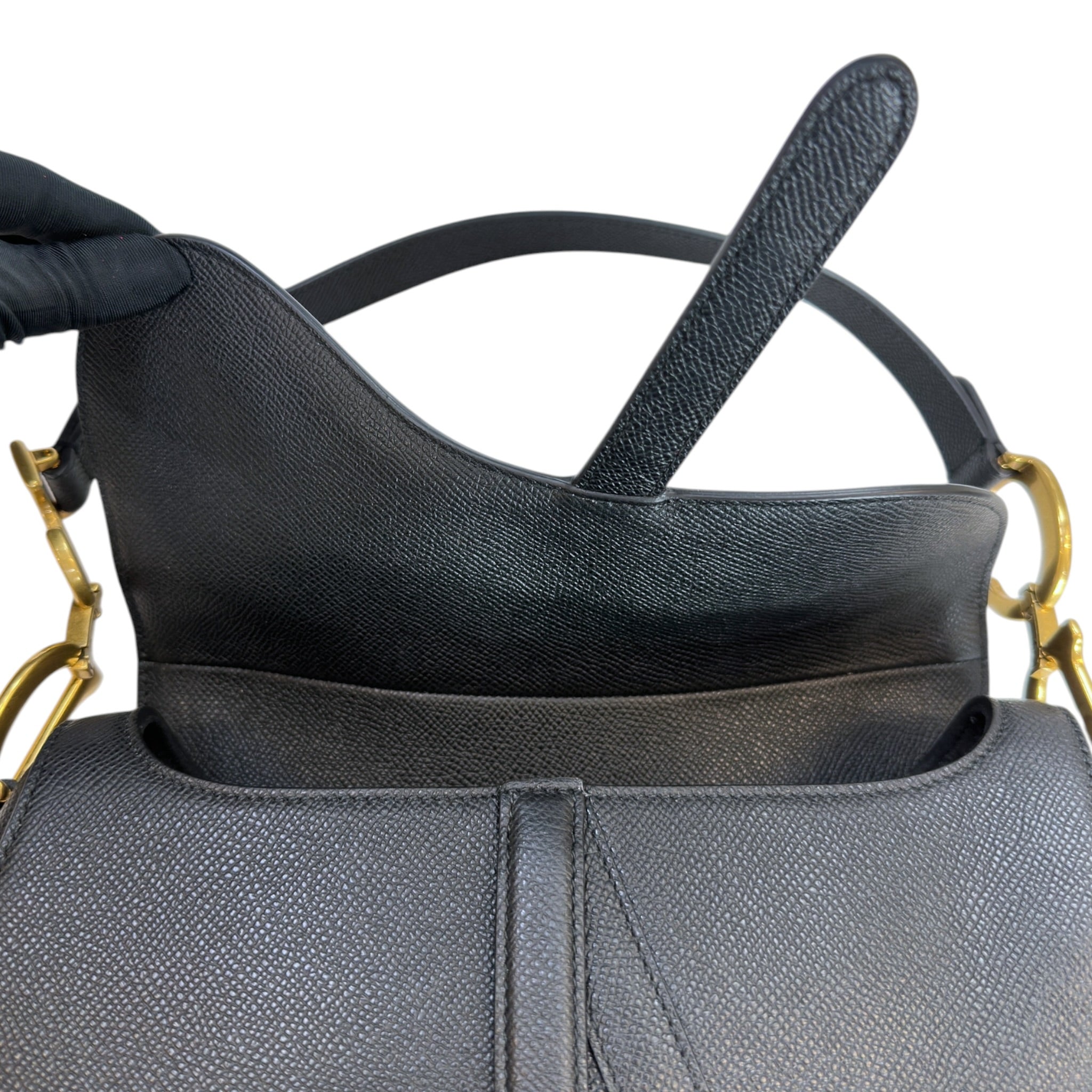 Christian Dior Saddle Bag Black Grained Calfskin