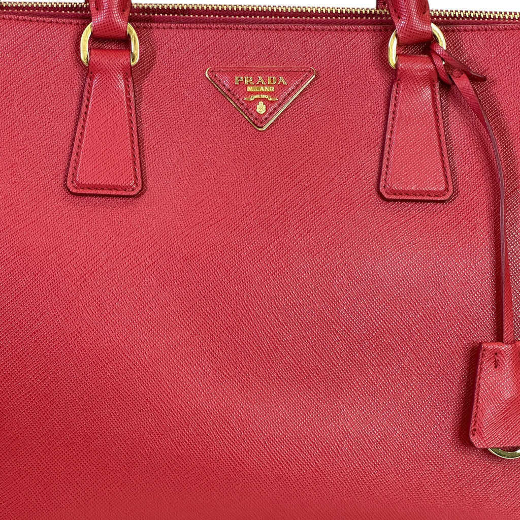 Prada Galleria Double Zip Tote Medium Red Saffiano Leather