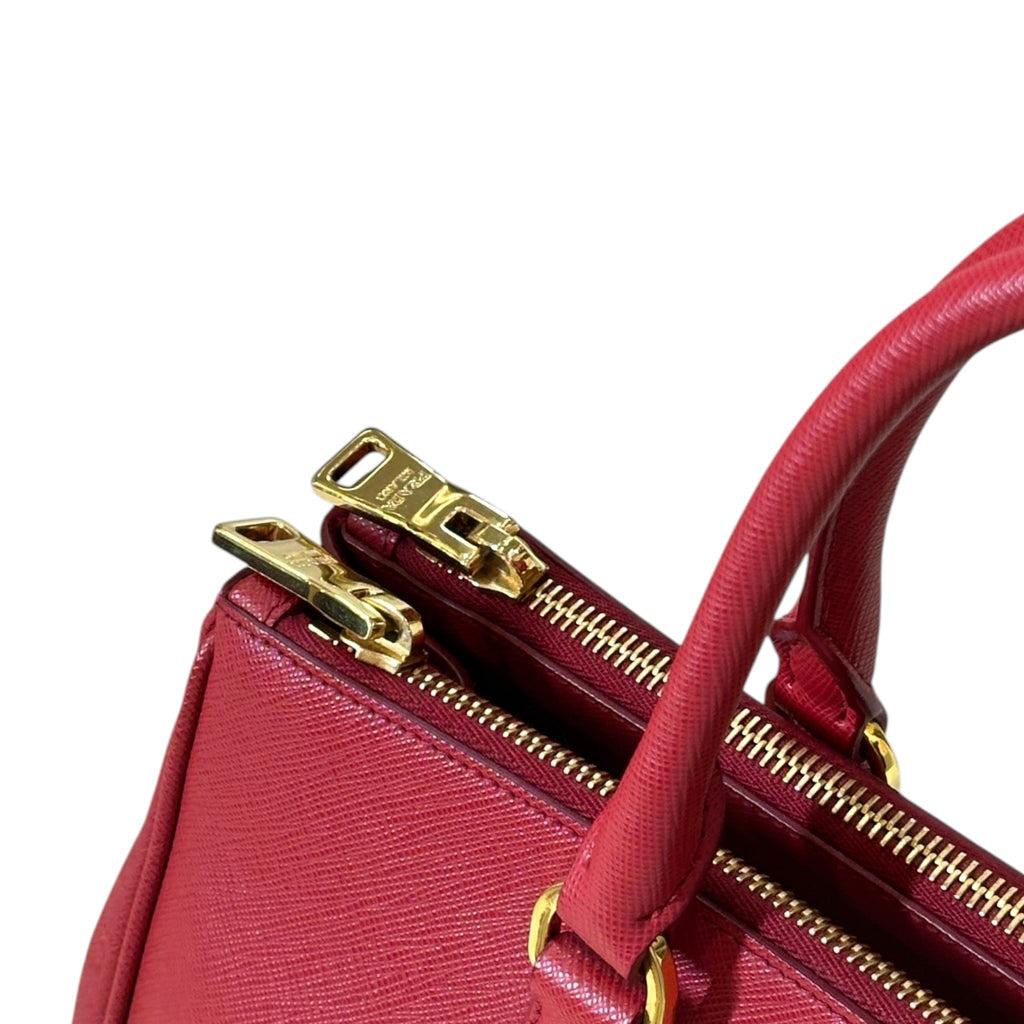 Prada Galleria Double Zip Tote Medium Red Saffiano Leather
