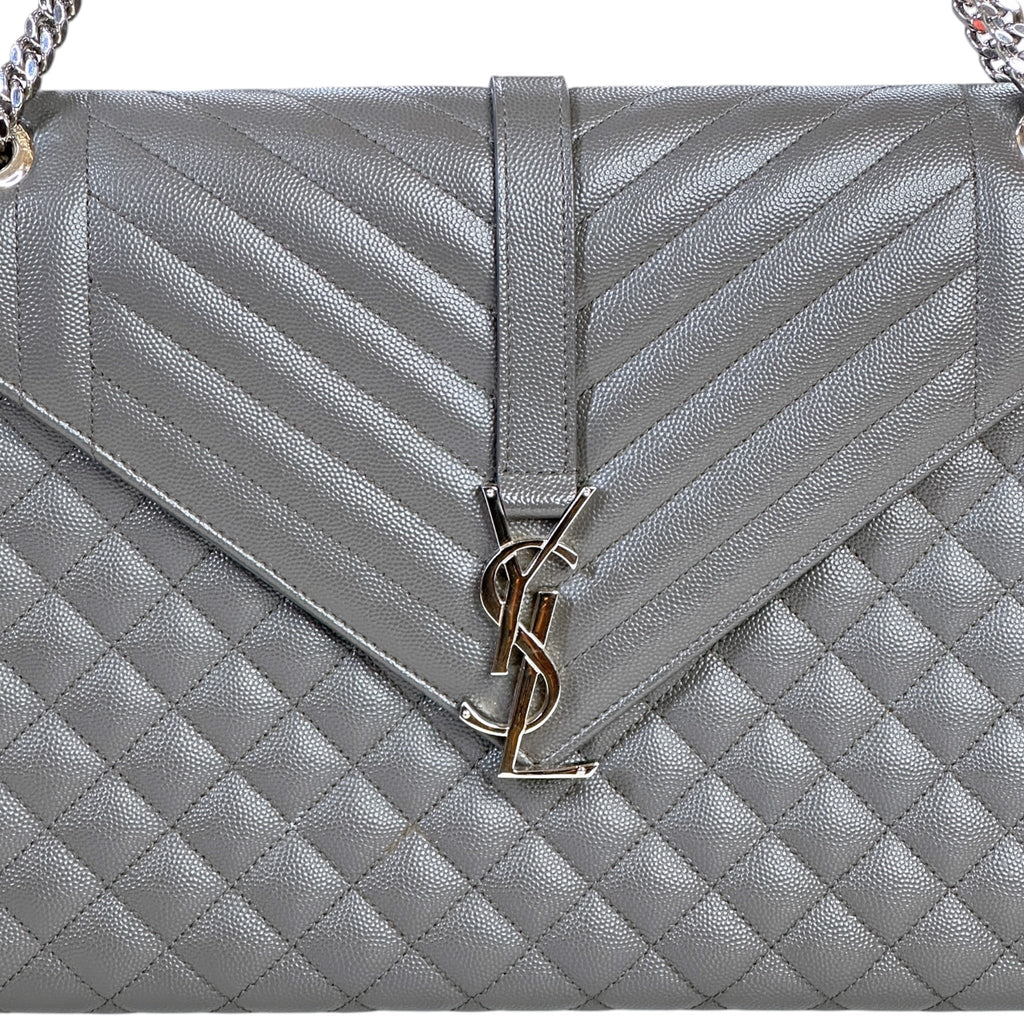 Saint Laurent Envelope Shoulder Bag Grey Quilted Grain De Poudre