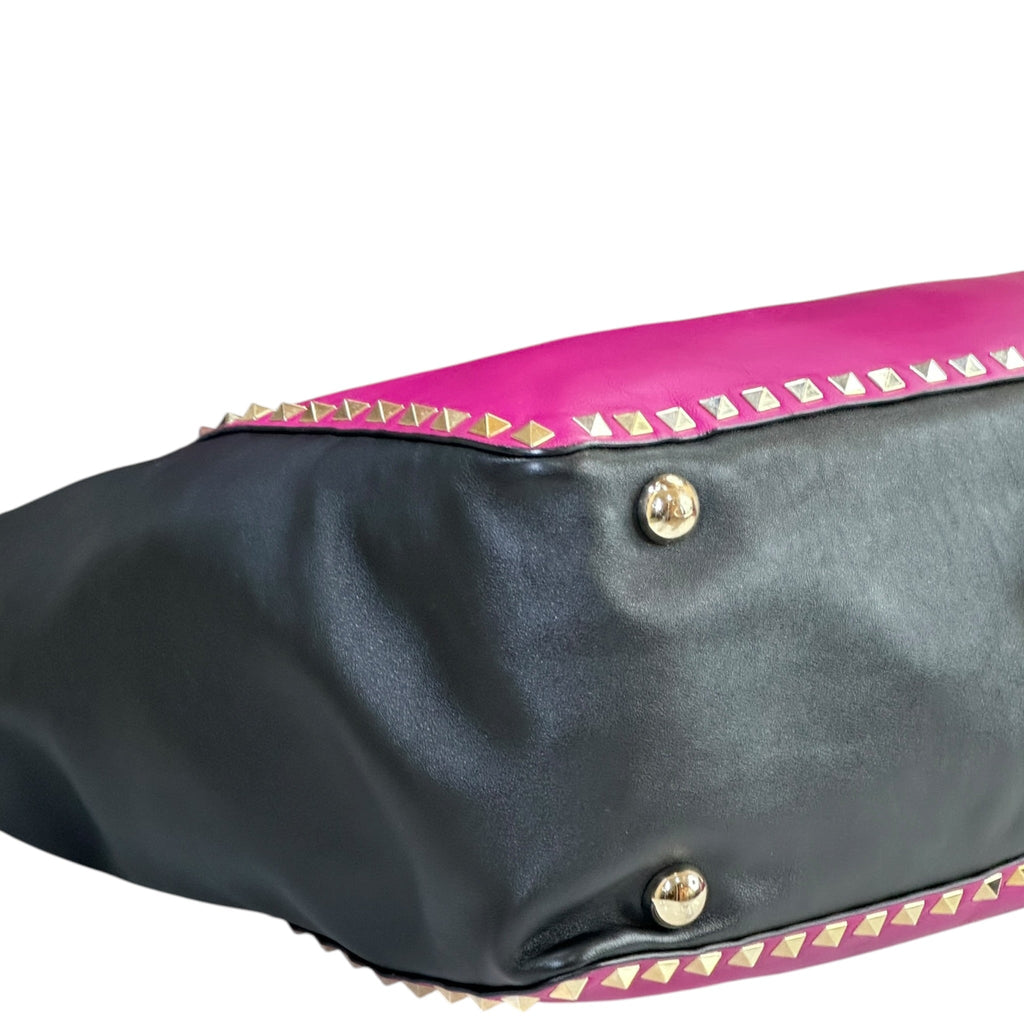 Valentino Garavani Rockstud Tote Purple Black Leather