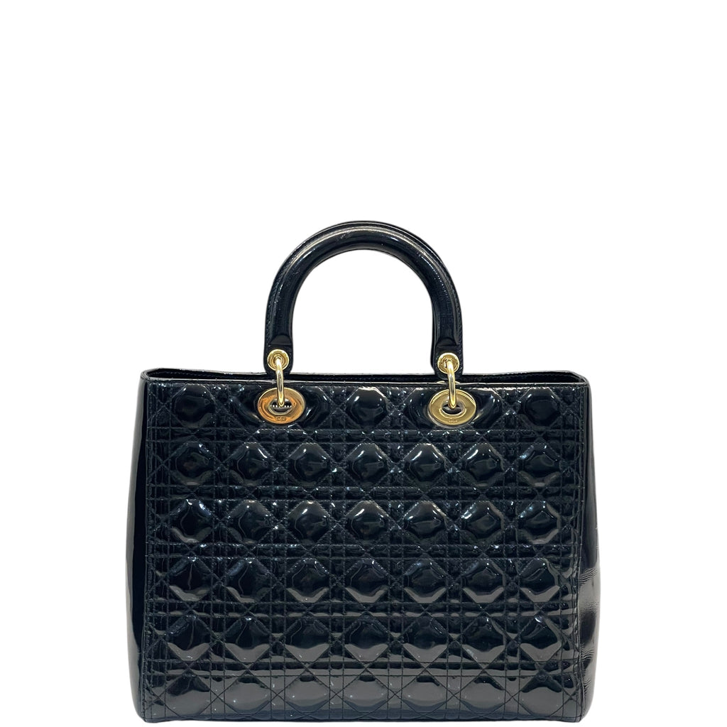 Christian Dior Lady Dior Large Black Patent Cannage