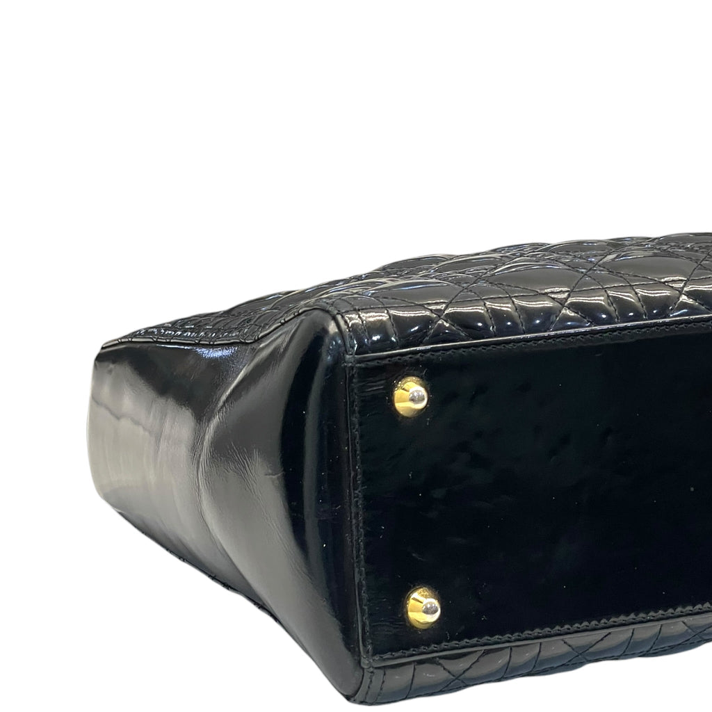 Christian Dior Lady Dior Large Black Patent Cannage