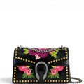 Gucci Dionysus Shoulder Bag Black Leather Studded Floral Embroidery
