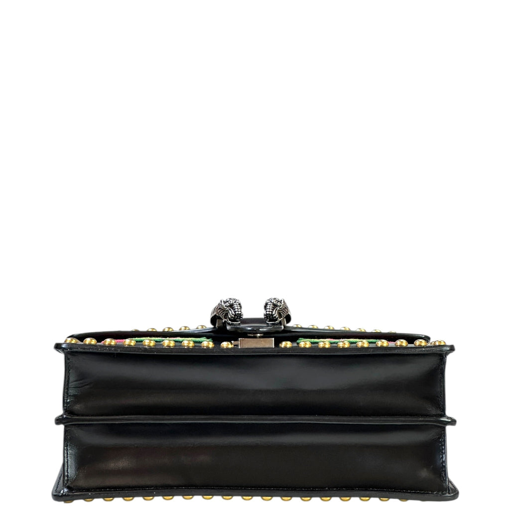 Gucci Dionysus Shoulder Bag Black Leather Studded Floral Embroidery