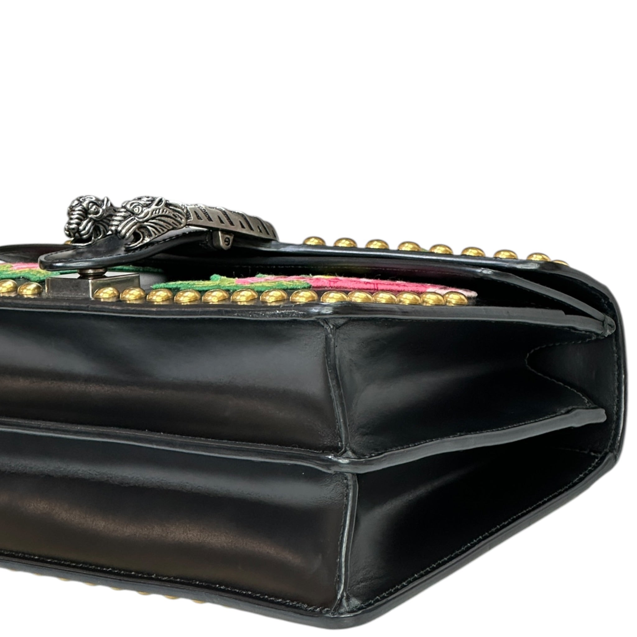 Gucci Dionysus Shoulder Bag Black Leather Studded Floral Embroidery