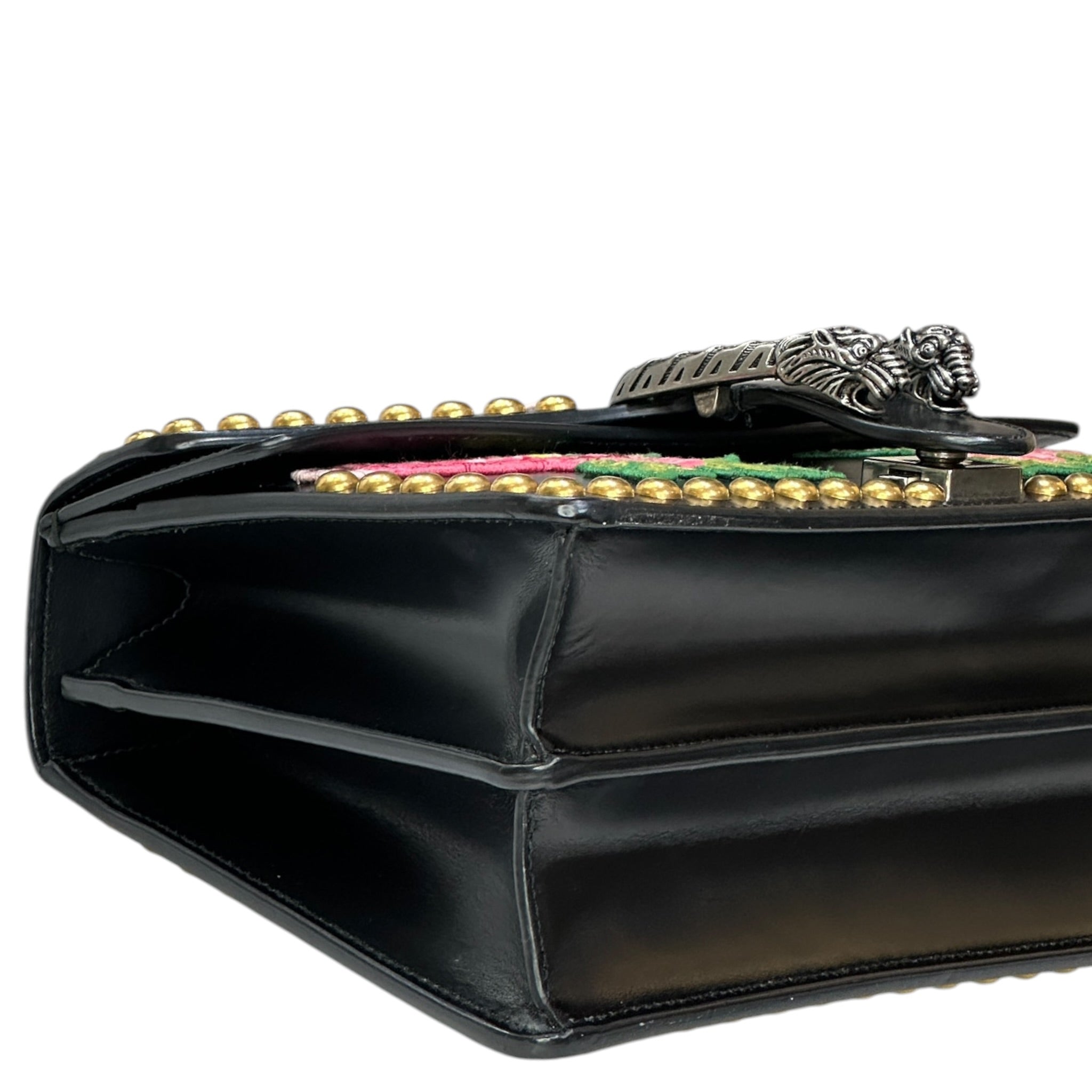 Gucci Dionysus Shoulder Bag Black Leather Studded Floral Embroidery