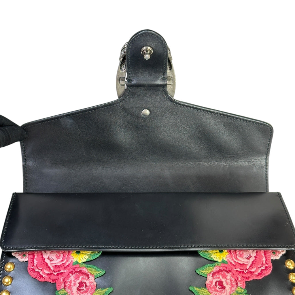 Gucci Dionysus Shoulder Bag Black Leather Studded Floral Embroidery