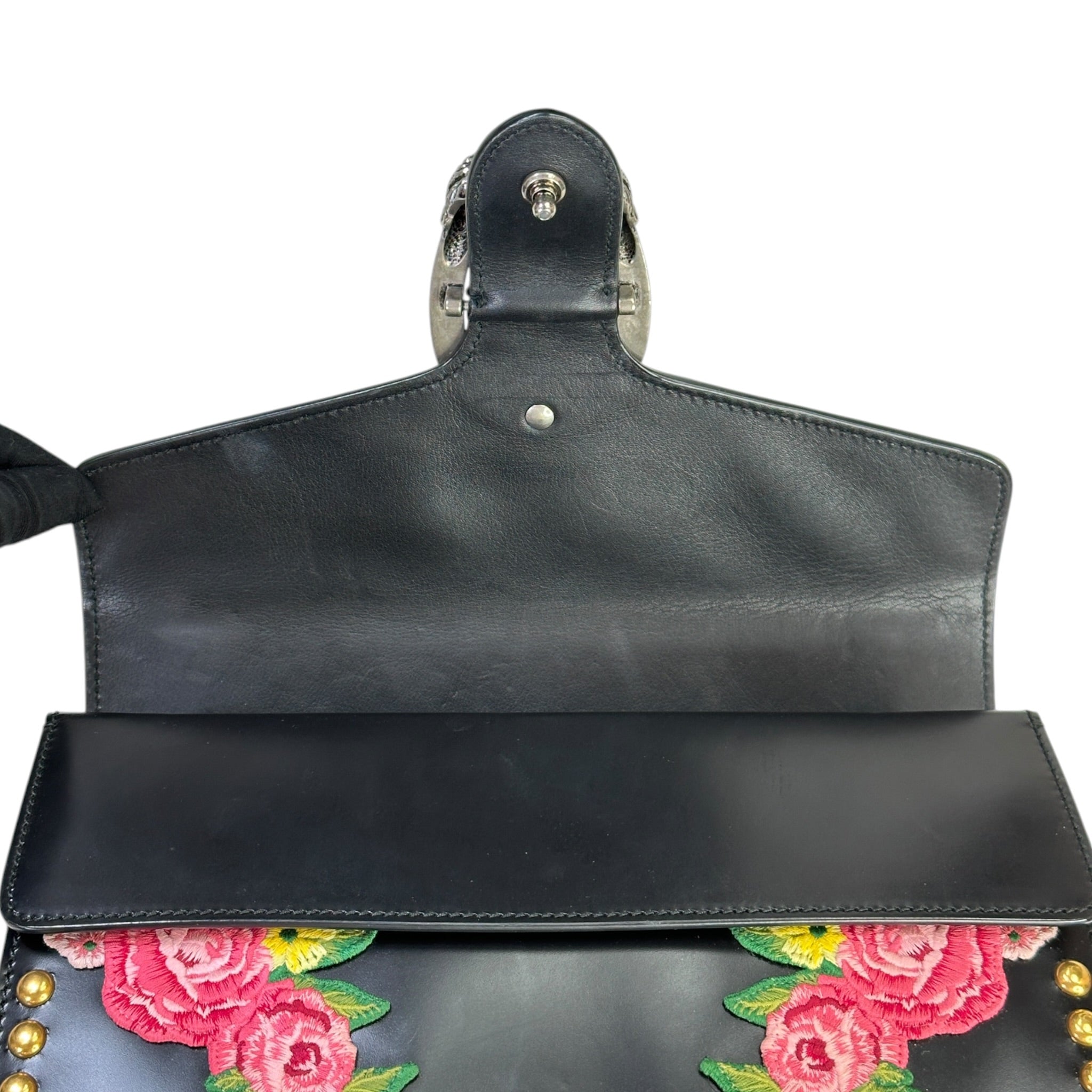 Gucci Dionysus Shoulder Bag Black Leather Studded Floral Embroidery