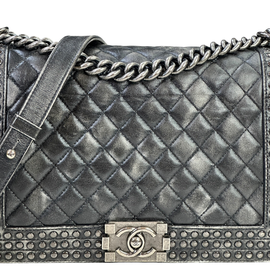 Chanel Boy Bag New Medium Paris-Dallas Studded Black Leather