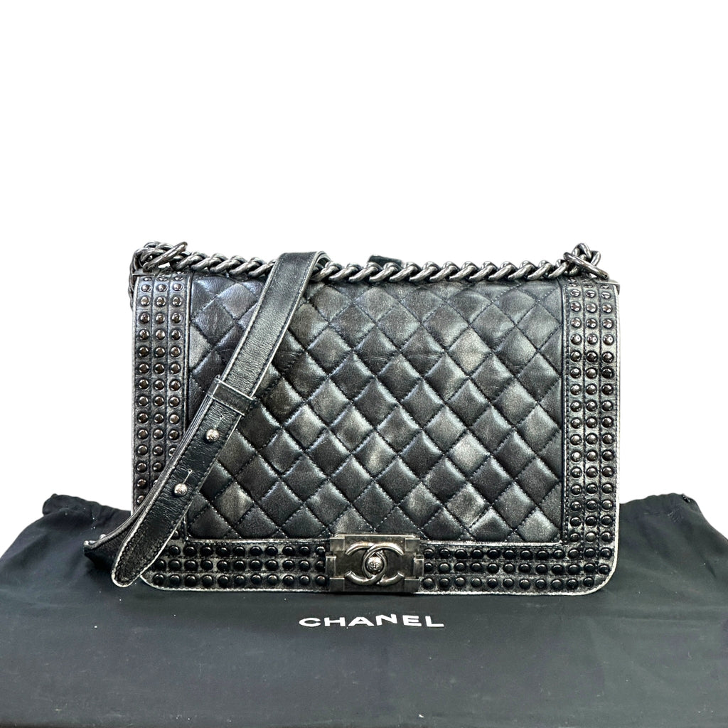 Chanel Boy Bag New Medium Paris-Dallas Studded Black Leather