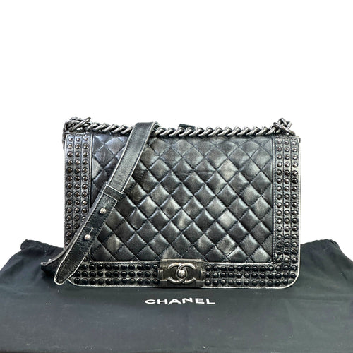 Chanel Boy Bag New Medium Paris-Dallas Studded Black Leather