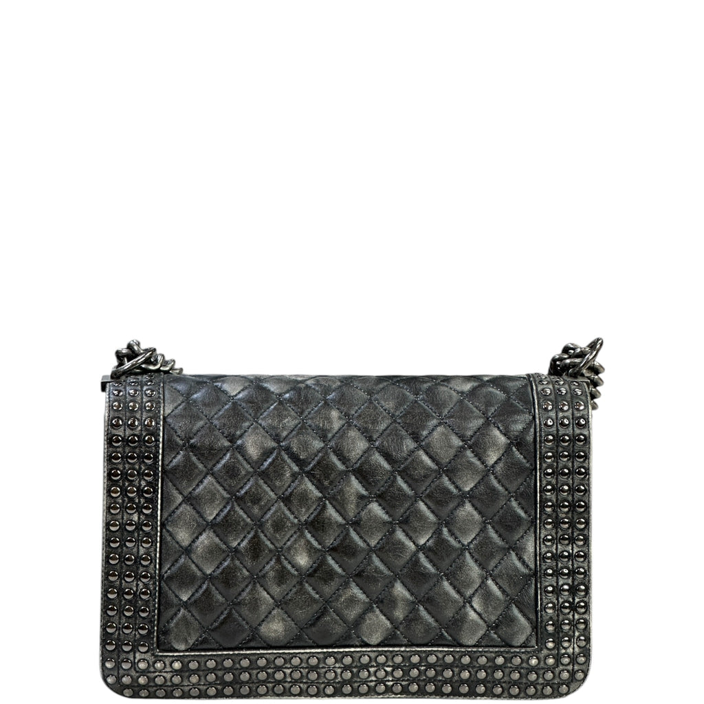 Chanel Boy Bag New Medium Paris-Dallas Studded Black Leather