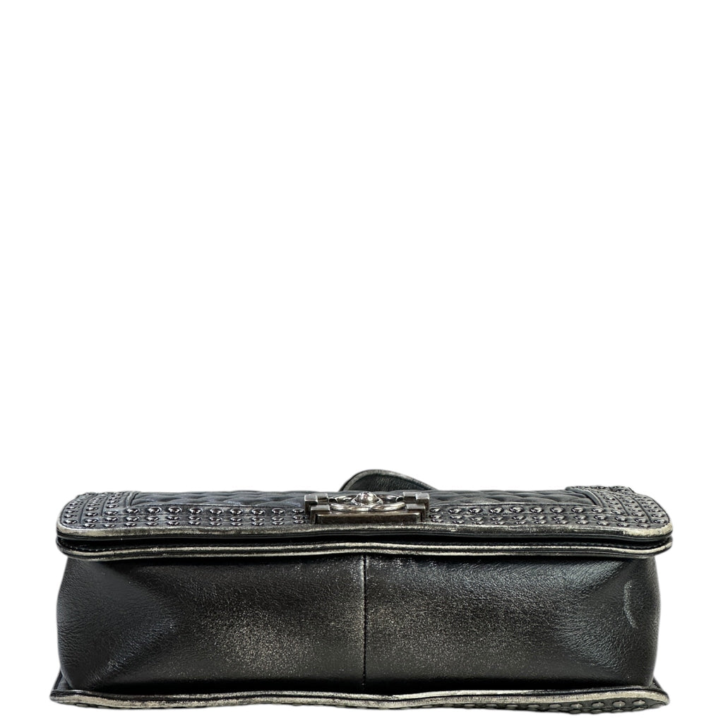 Chanel Boy Bag New Medium Paris-Dallas Studded Black Leather