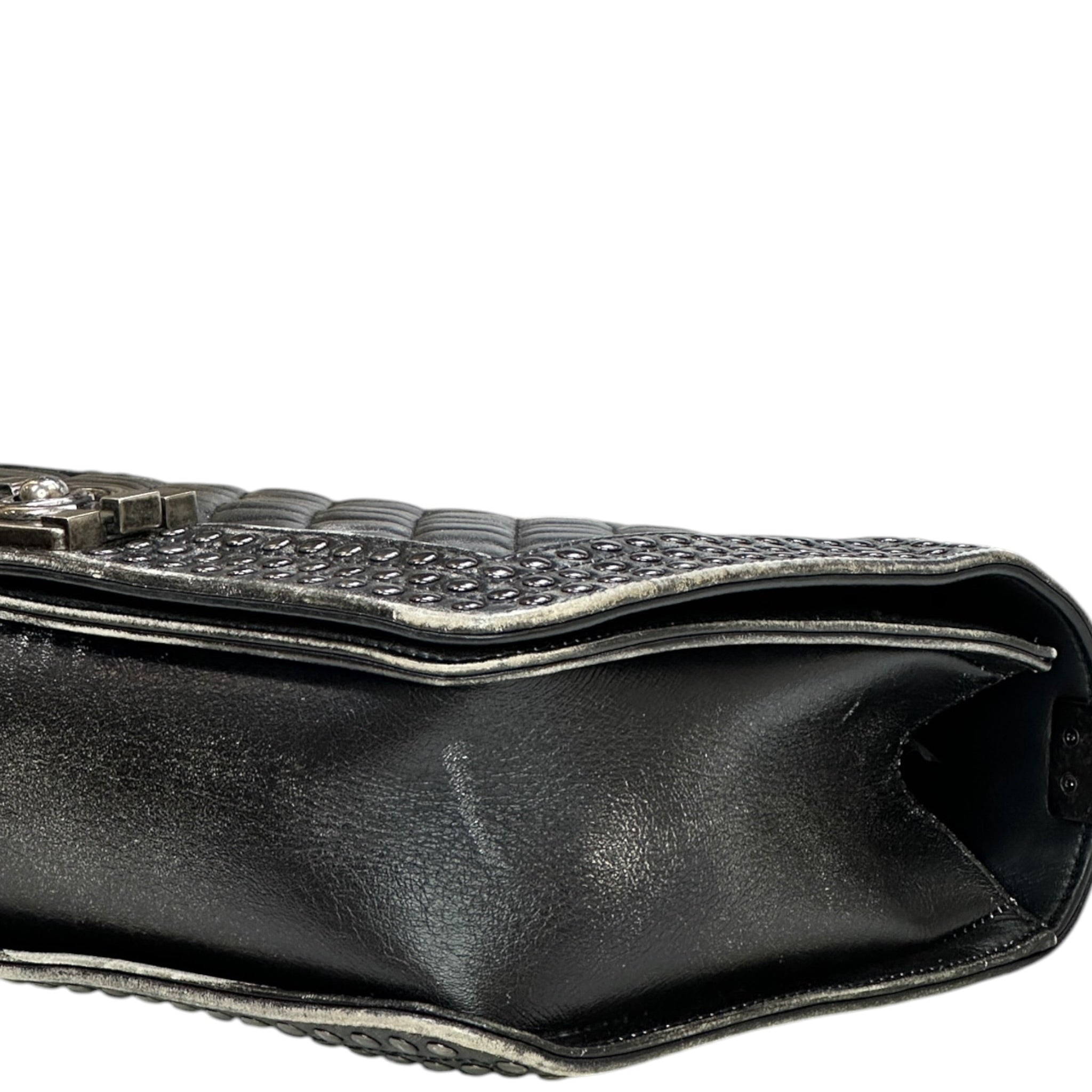 Chanel Boy Bag New Medium Paris-Dallas Studded Black Leather