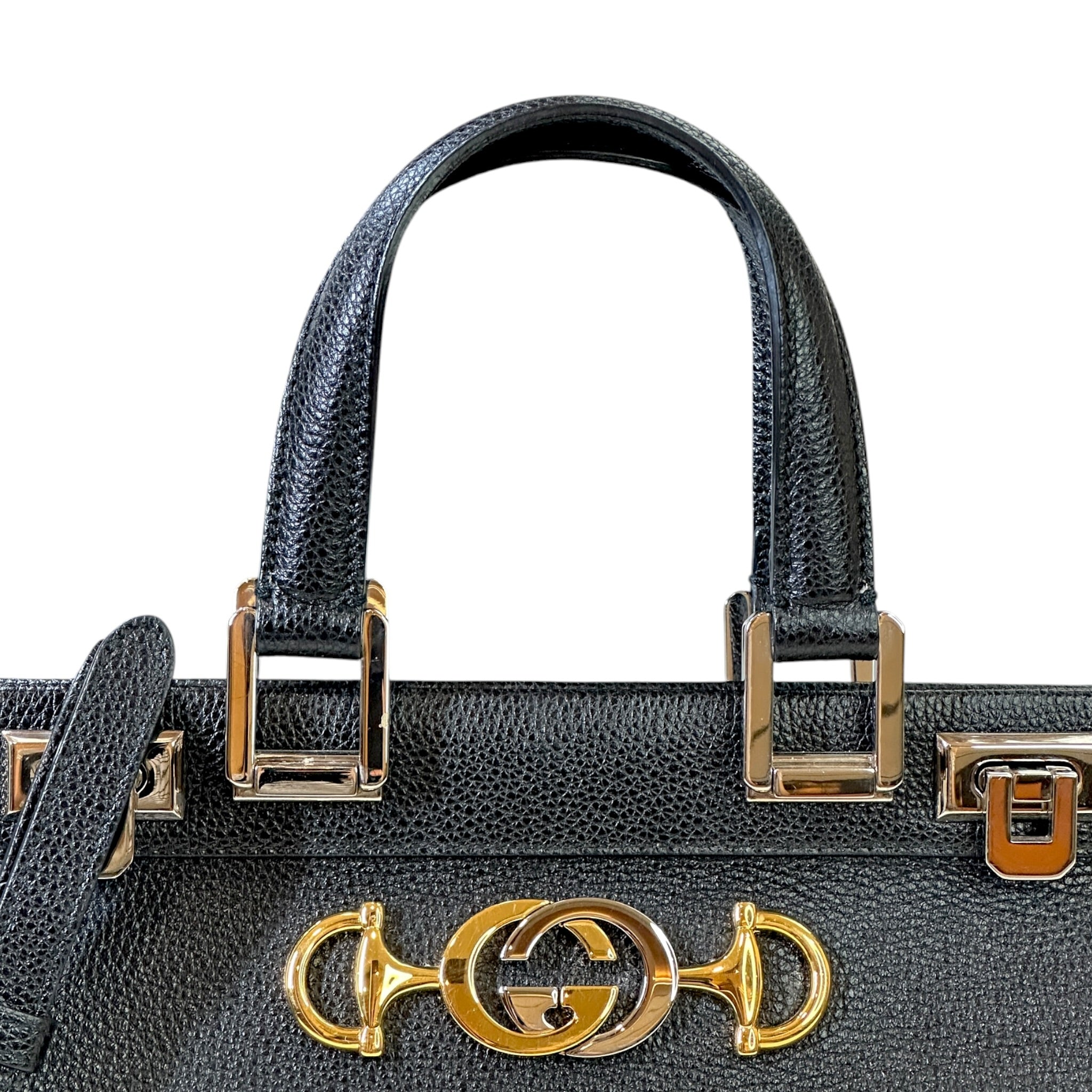 Gucci Zumi Top Handle Bag Small Black Grainy Leather