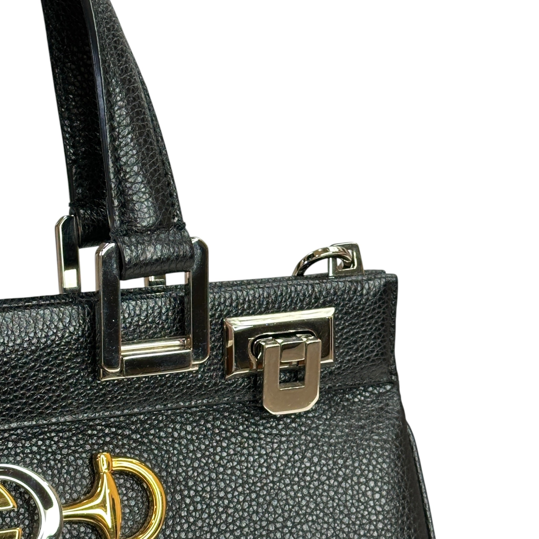 Gucci Zumi Top Handle Bag Small Black Grainy Leather