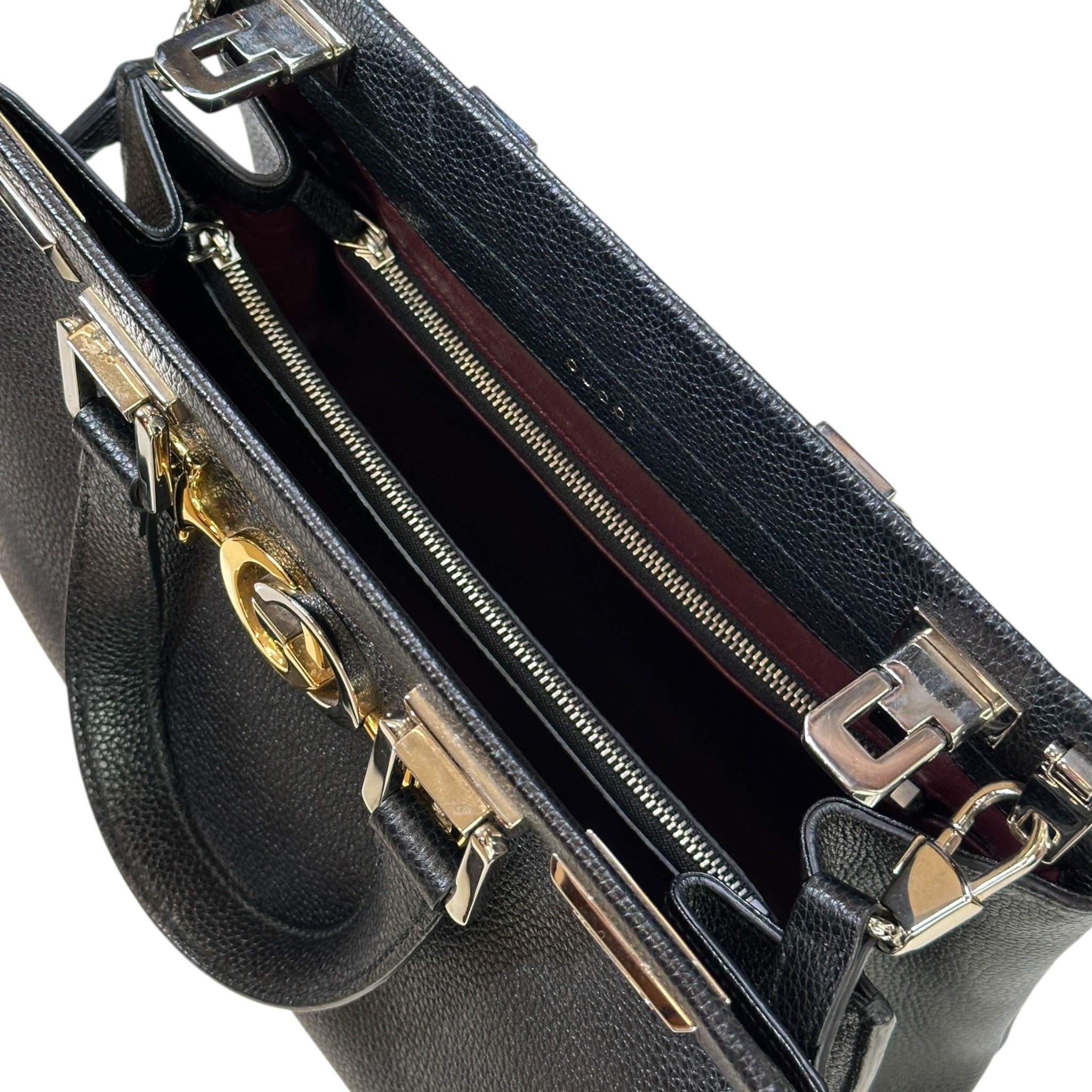 Gucci Zumi Top Handle Bag Small Black Grainy Leather