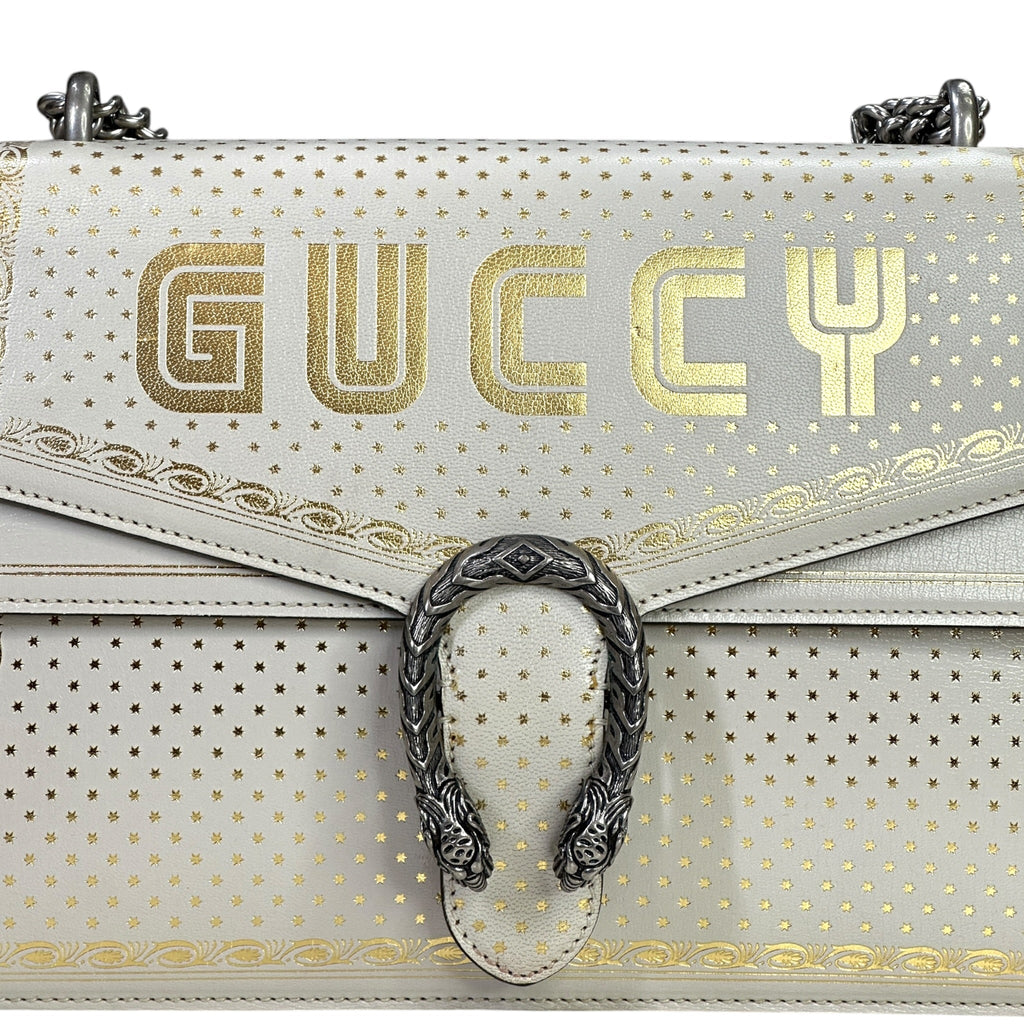 Gucci Dionysus Guccy Star Shoulder Bag White Gold Leather