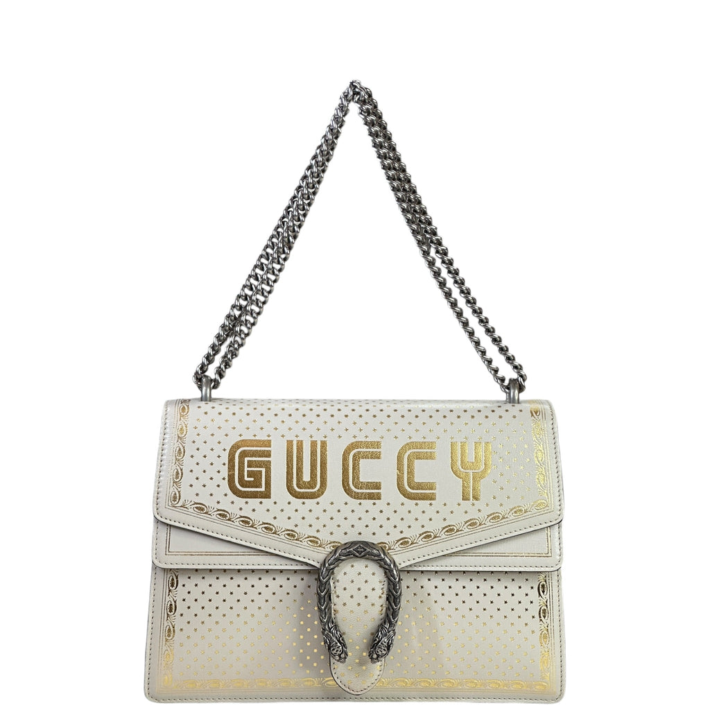 Gucci Dionysus Guccy Star Shoulder Bag White Gold Leather