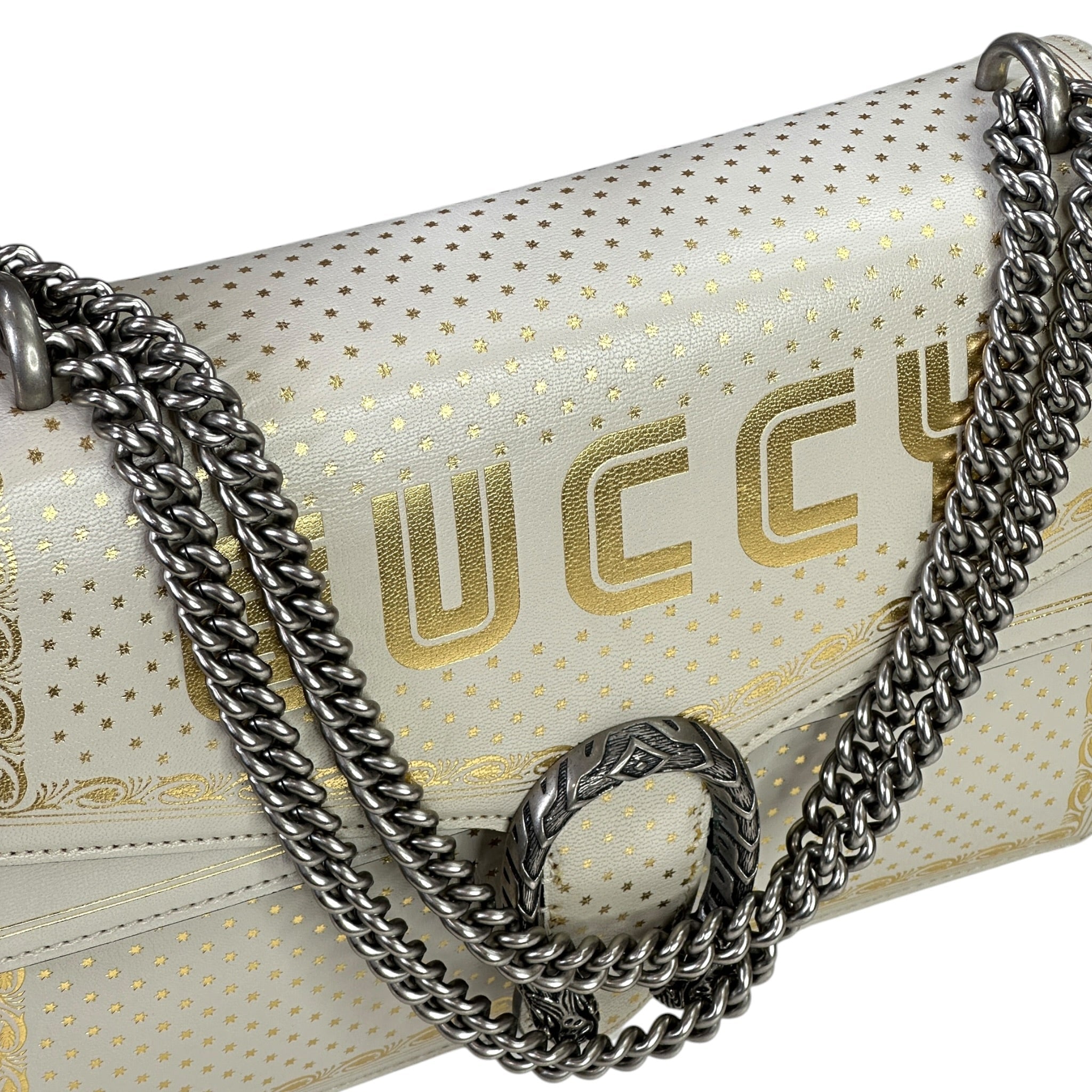 Gucci Dionysus Guccy Star Shoulder Bag White Gold Leather