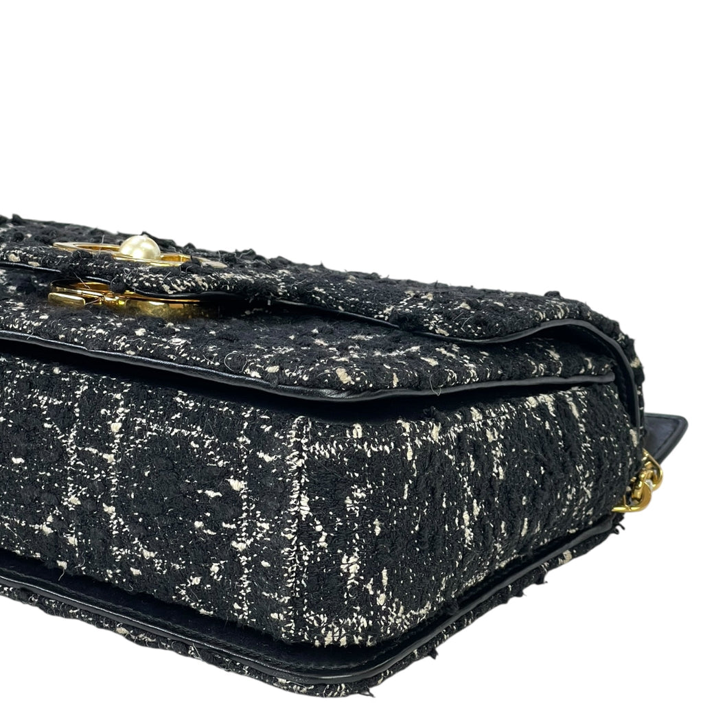 Dior Jolie Top Handle Bag Black Tweed/White Cannage Motif