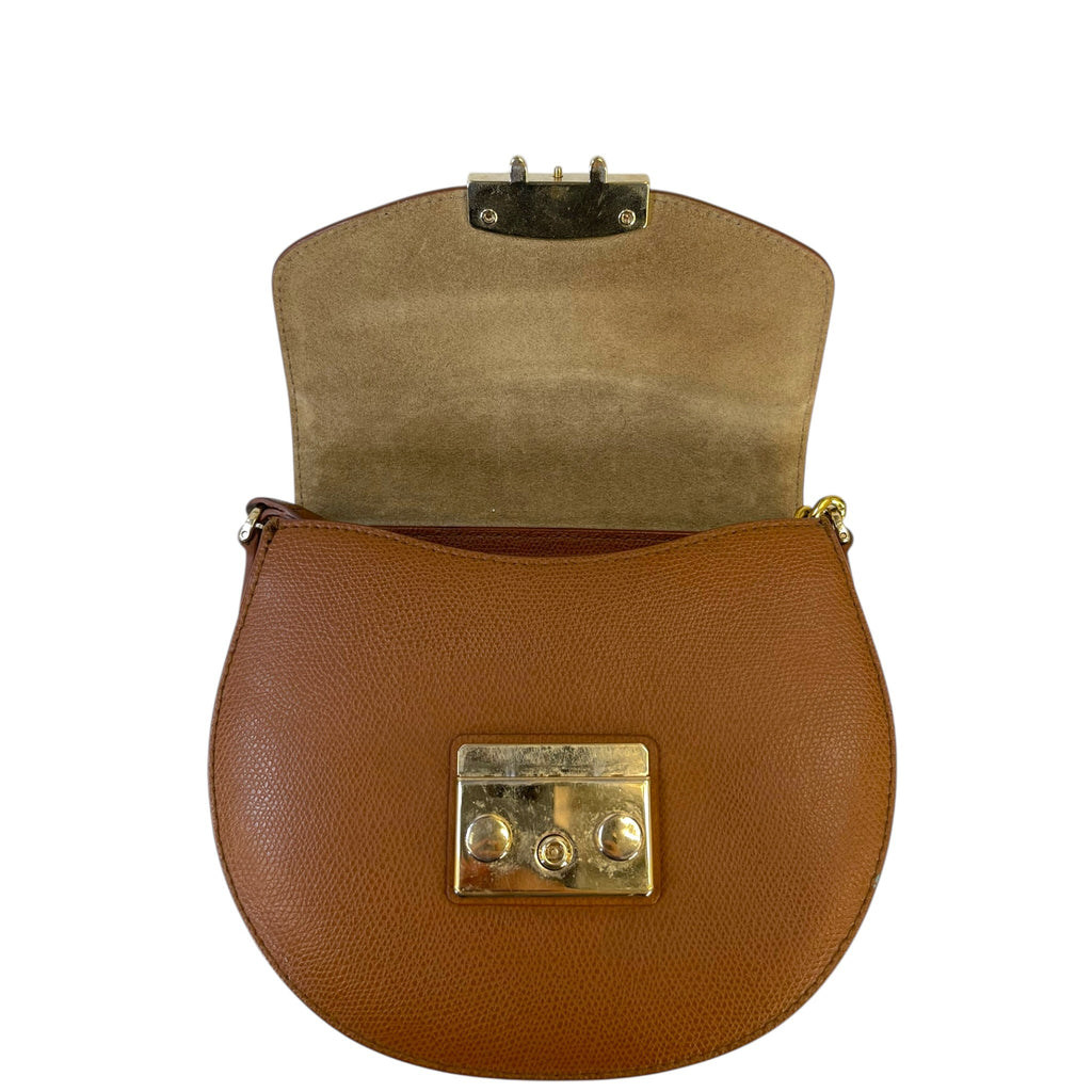 Furla Metropolis Round Crossbody Bag Mini Brown Leather